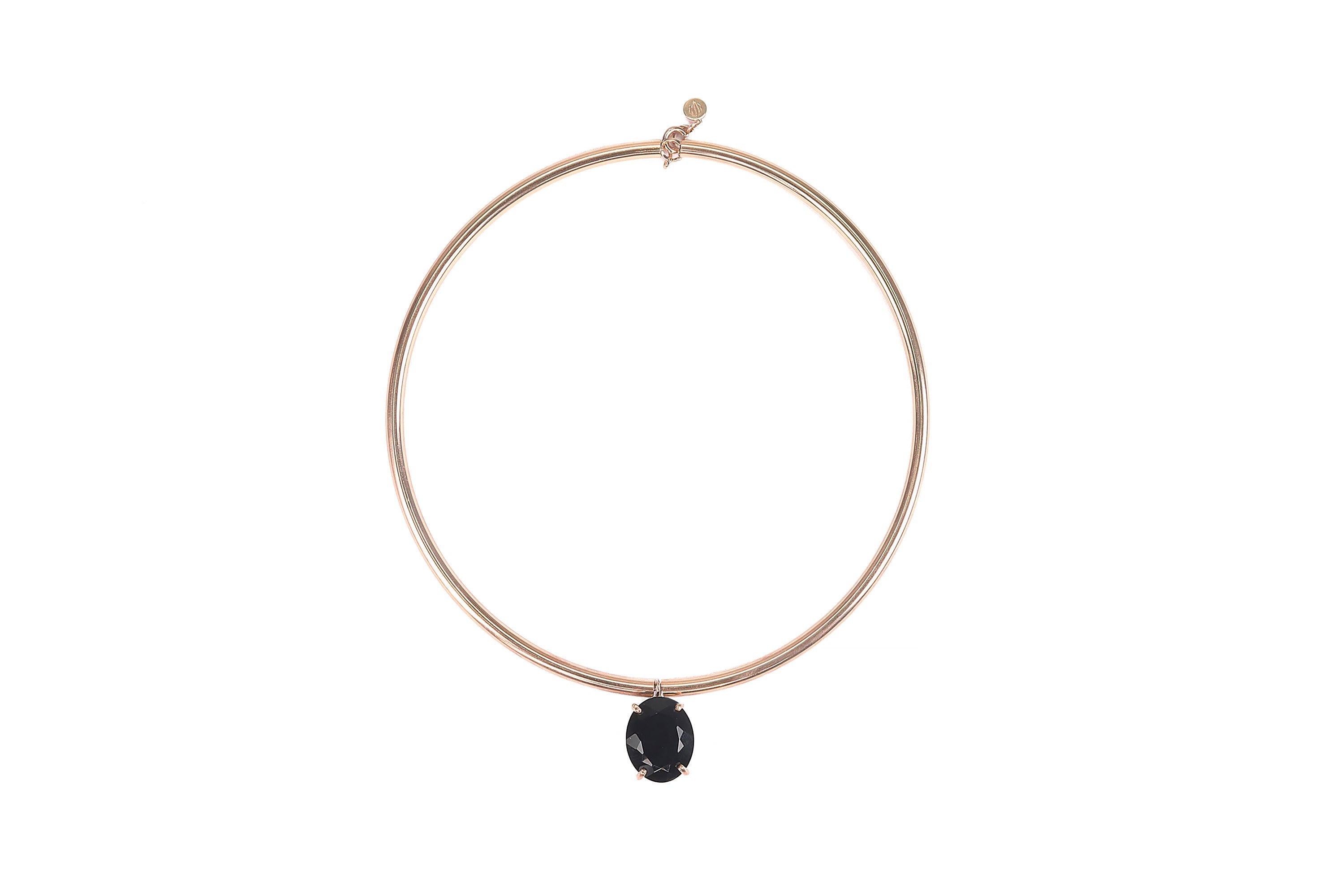 Black Onyx Oval Pendant Gold Tubes Necklace necklaces Anemone Jewelry