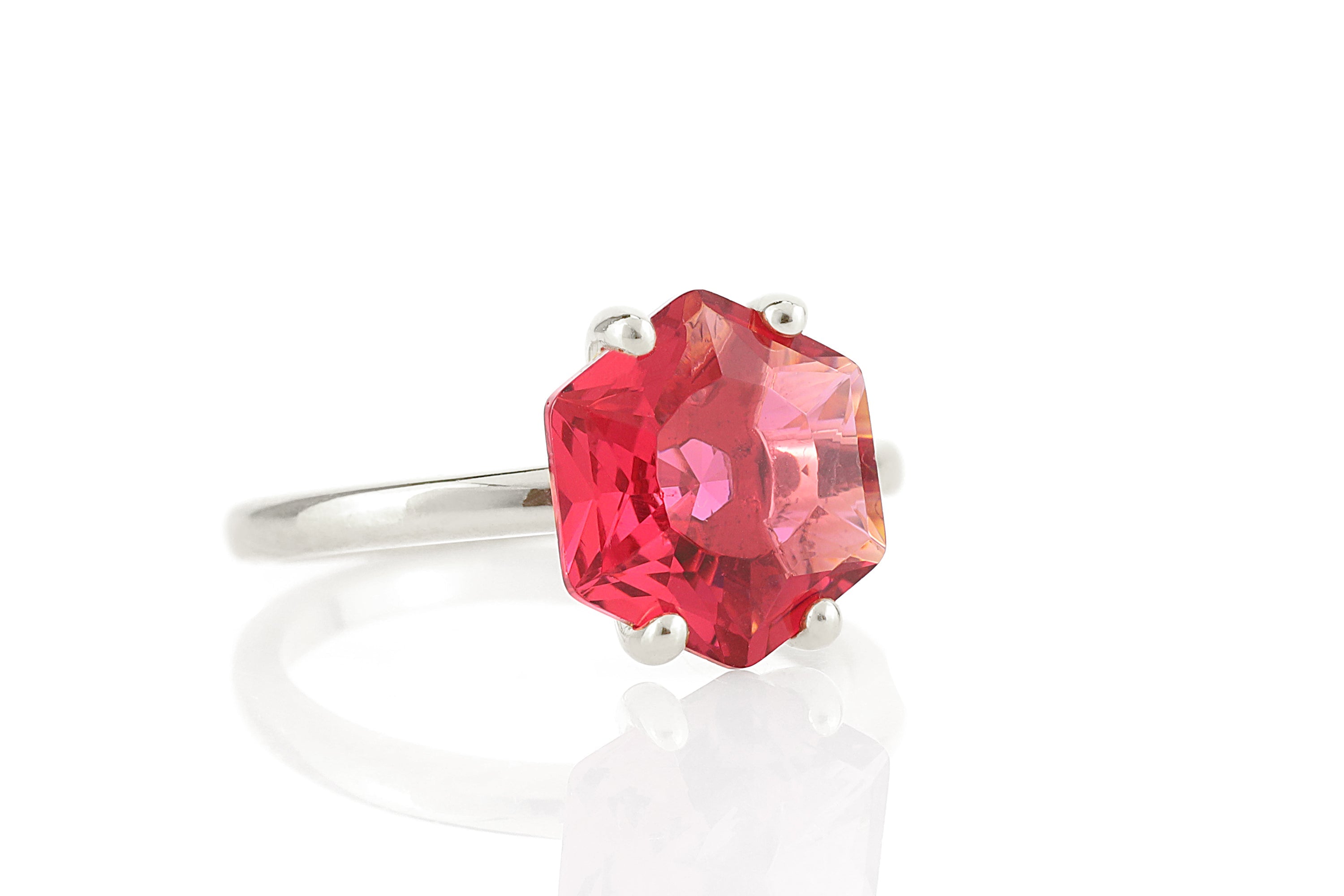 Hexagon Cut Pink Tourmaline Gold Ring Rings Anemone Unique