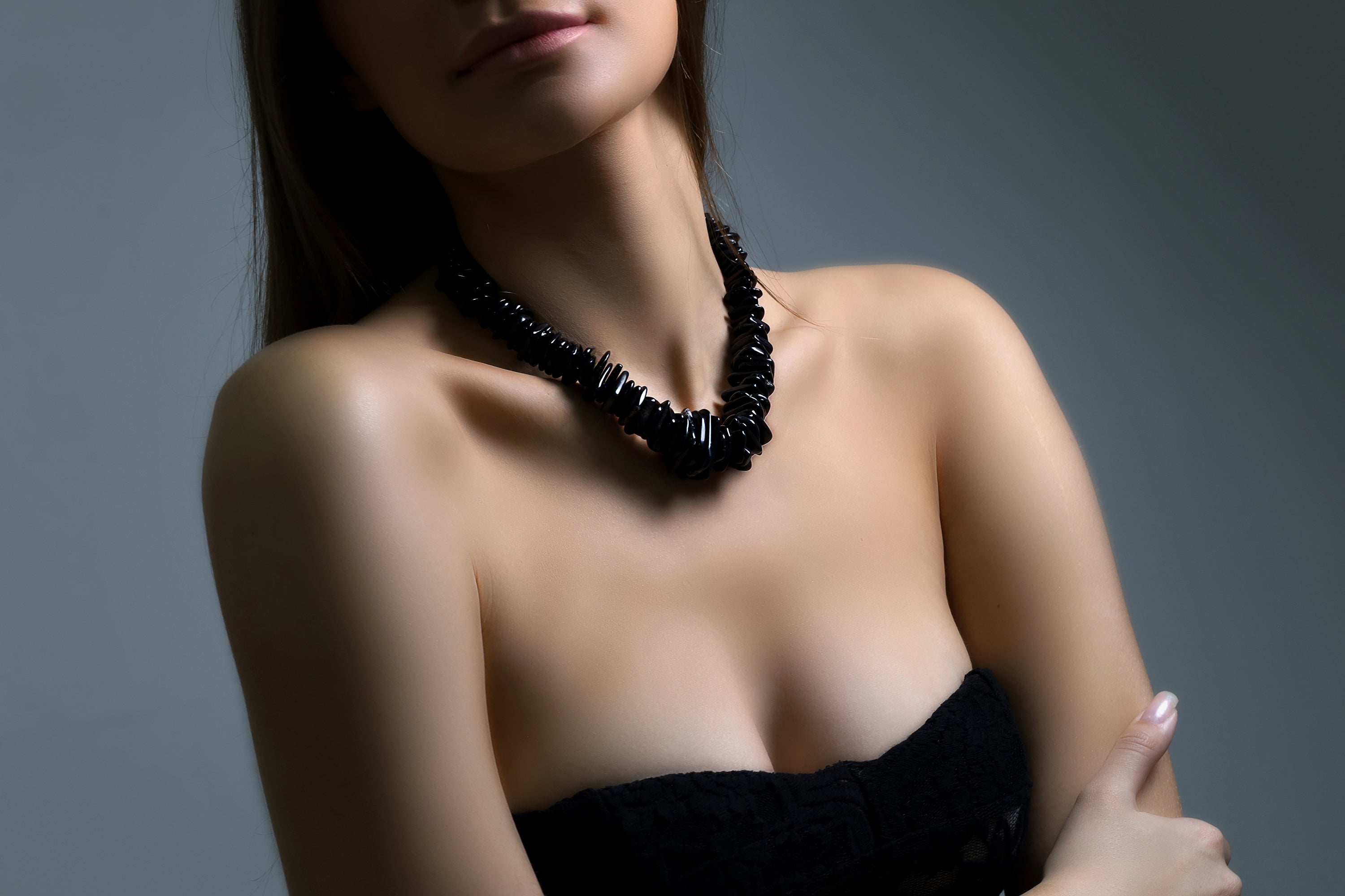 Black Onyx Slices Statement Extra Large Gemstone Necklace necklaces Anemone Jewelry