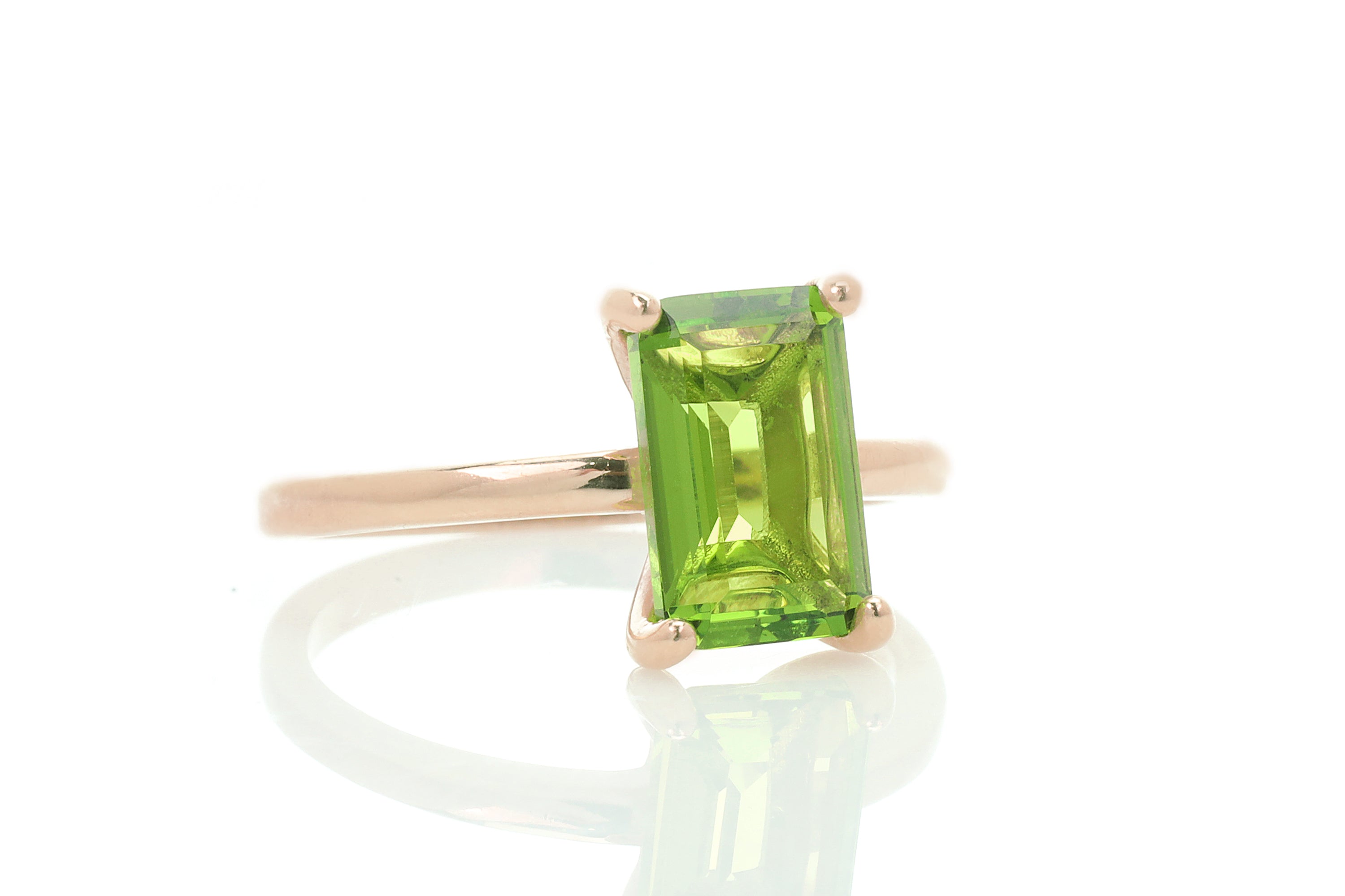 14K Gold Peridot Rectangle Gemstone Ring Rings Anemone Unique