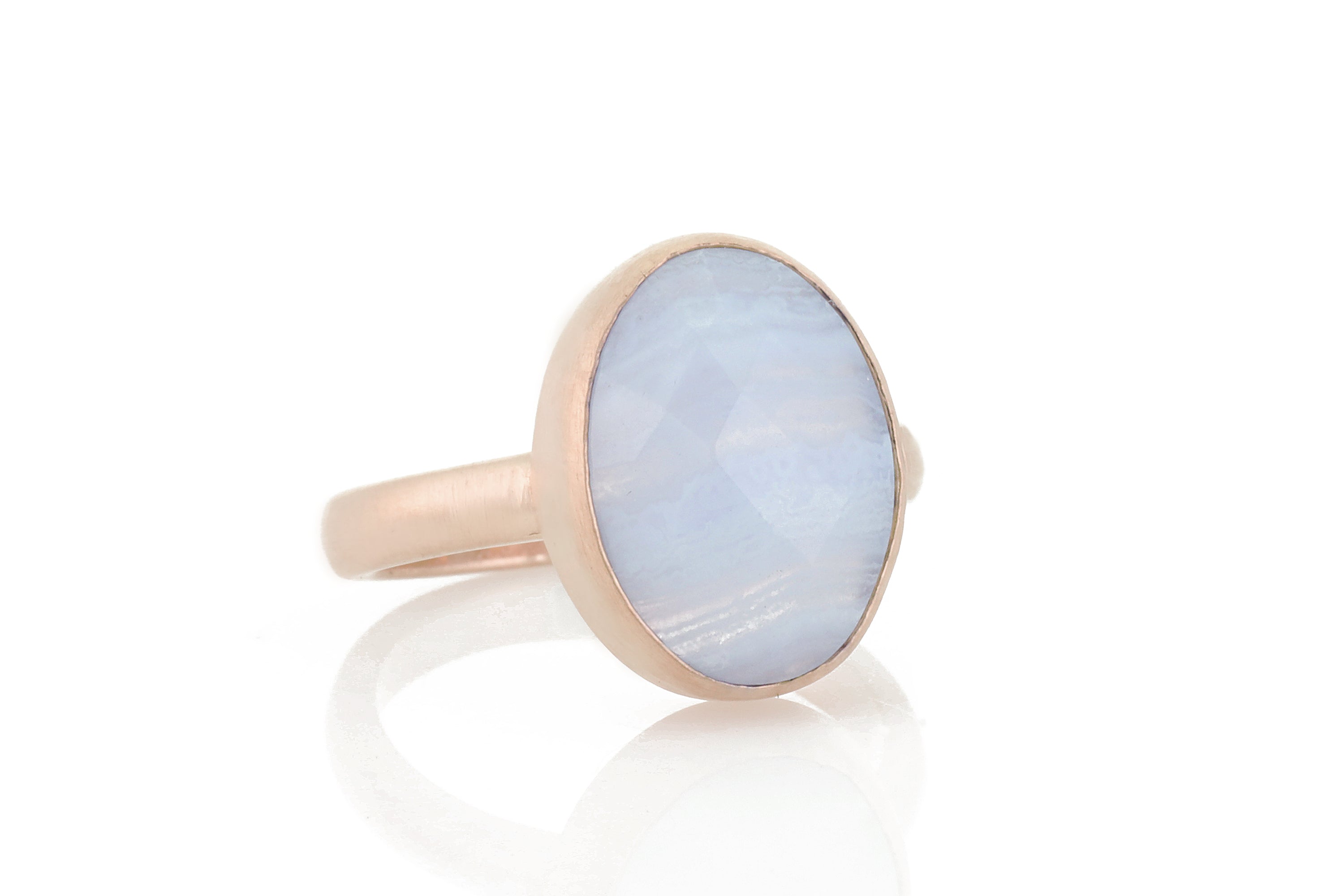 Oval Blue Lace Agate Gemstone Gold Bezel Ring Rings Anemone Limited