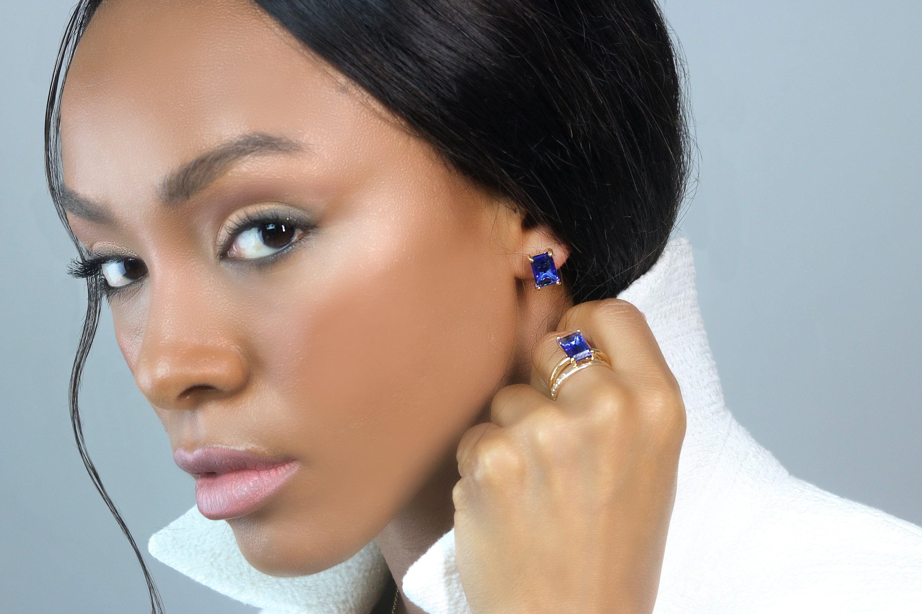 Simple Rectangle Sapphire Gold Earrings Earrings Anemone Unique