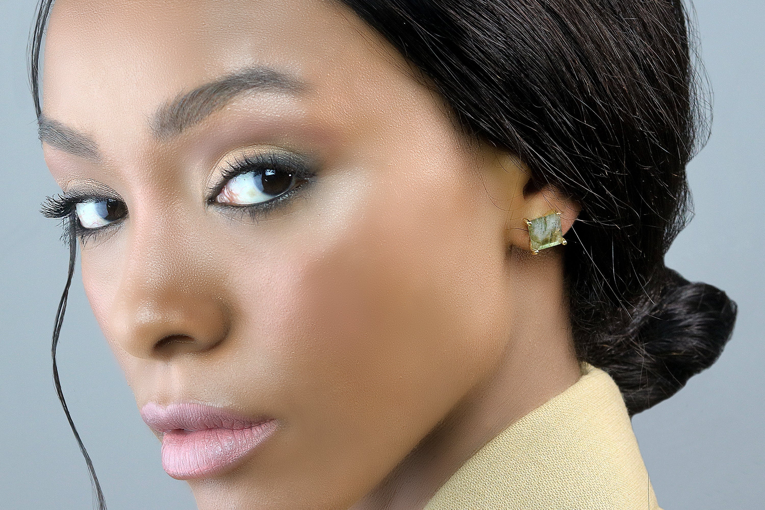 Flashy Gold Square Labradorite Earrings Earrings Anemone Unique