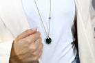 Long Gold Oval Emerald Gemstone Necklace with Cubic Zirconia necklaces Anemone Jewelry