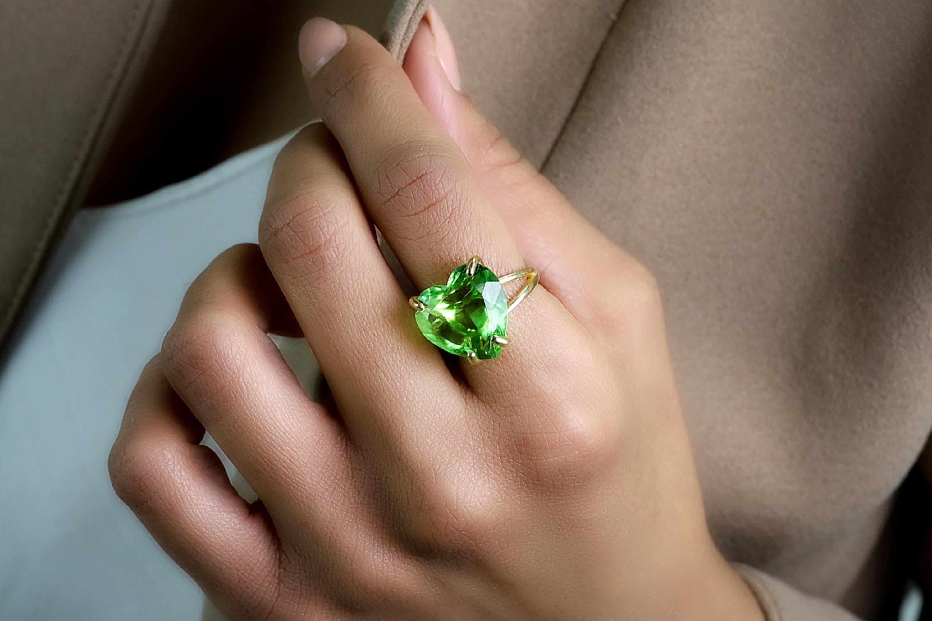 Heart Shape Green Tourmaline Ring Anemone Jewelry