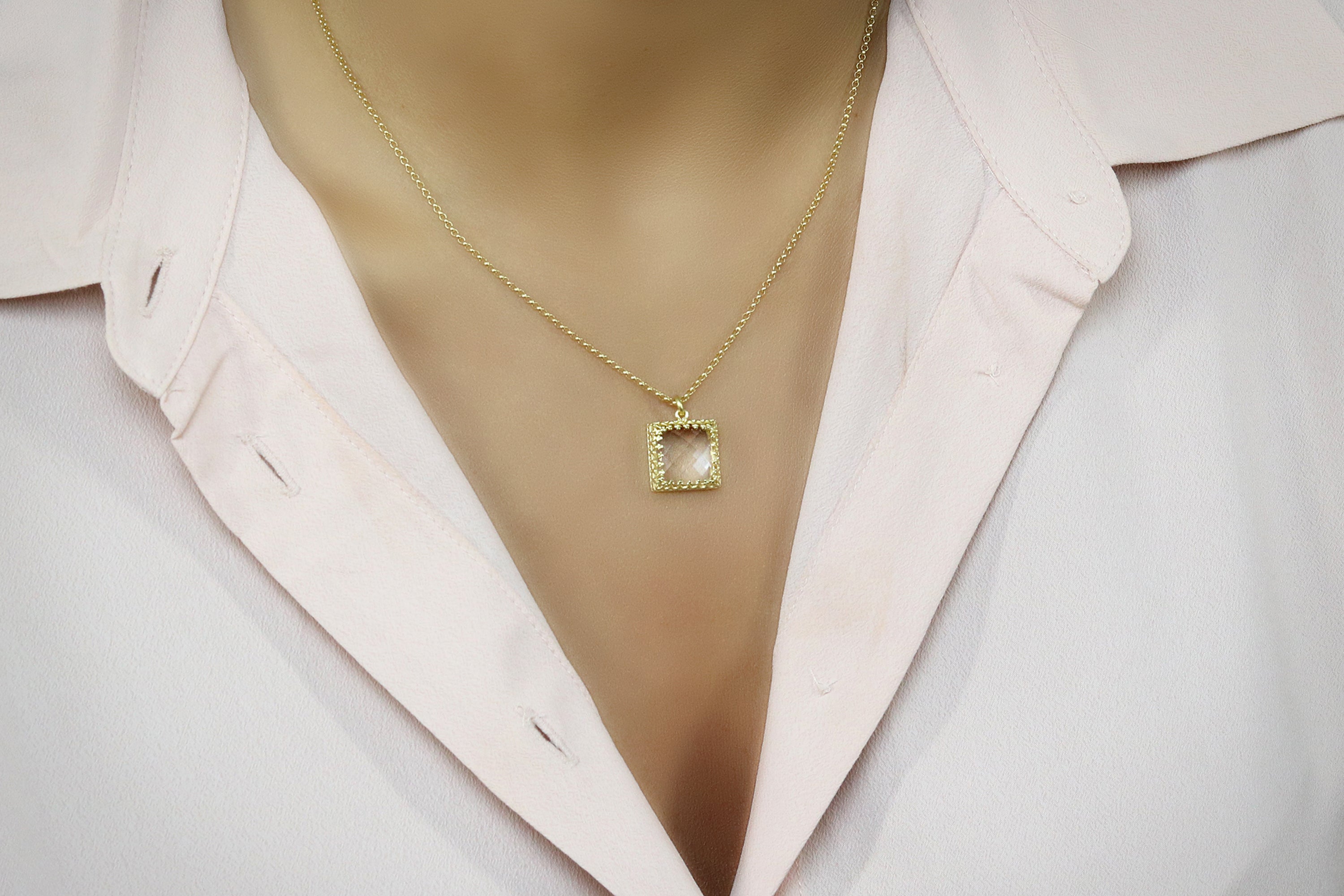 Simple Clear Quartz Necklace in Gold necklaces Anemone Jewelry