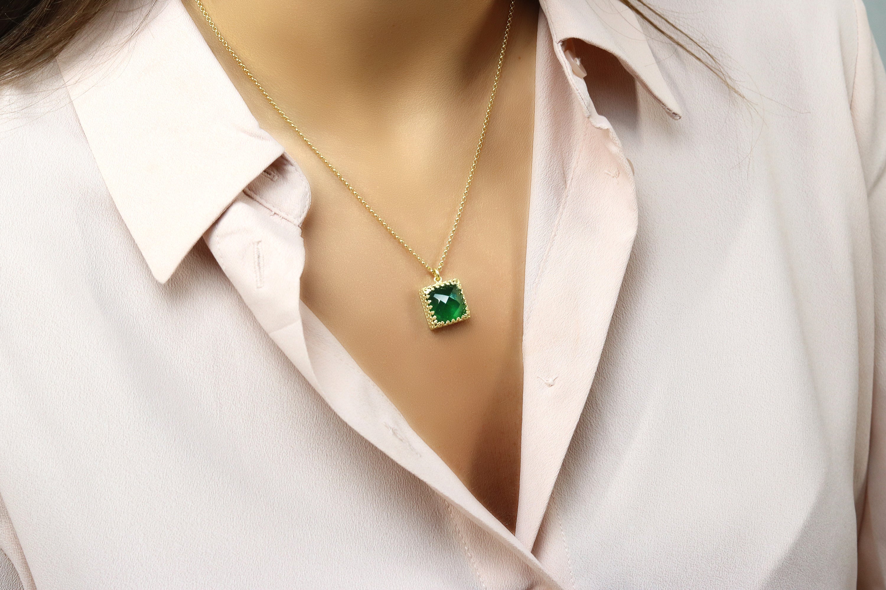Lovely Emerald Necklace in 14k Gold necklaces Anemone Jewelry