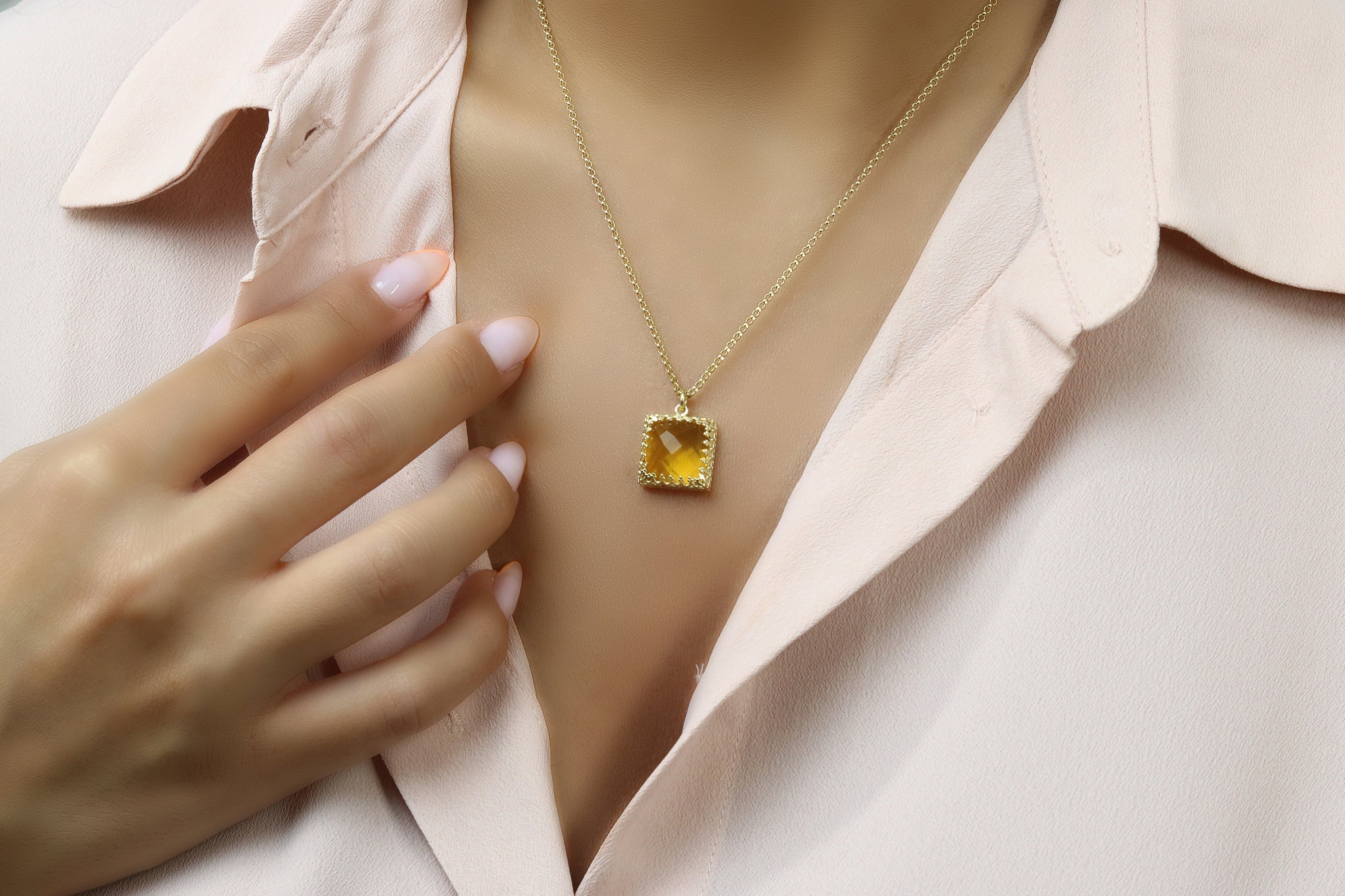 Stylish Vintage Citrine Birthstone 14k Gold Necklace necklaces Anemone Jewelry