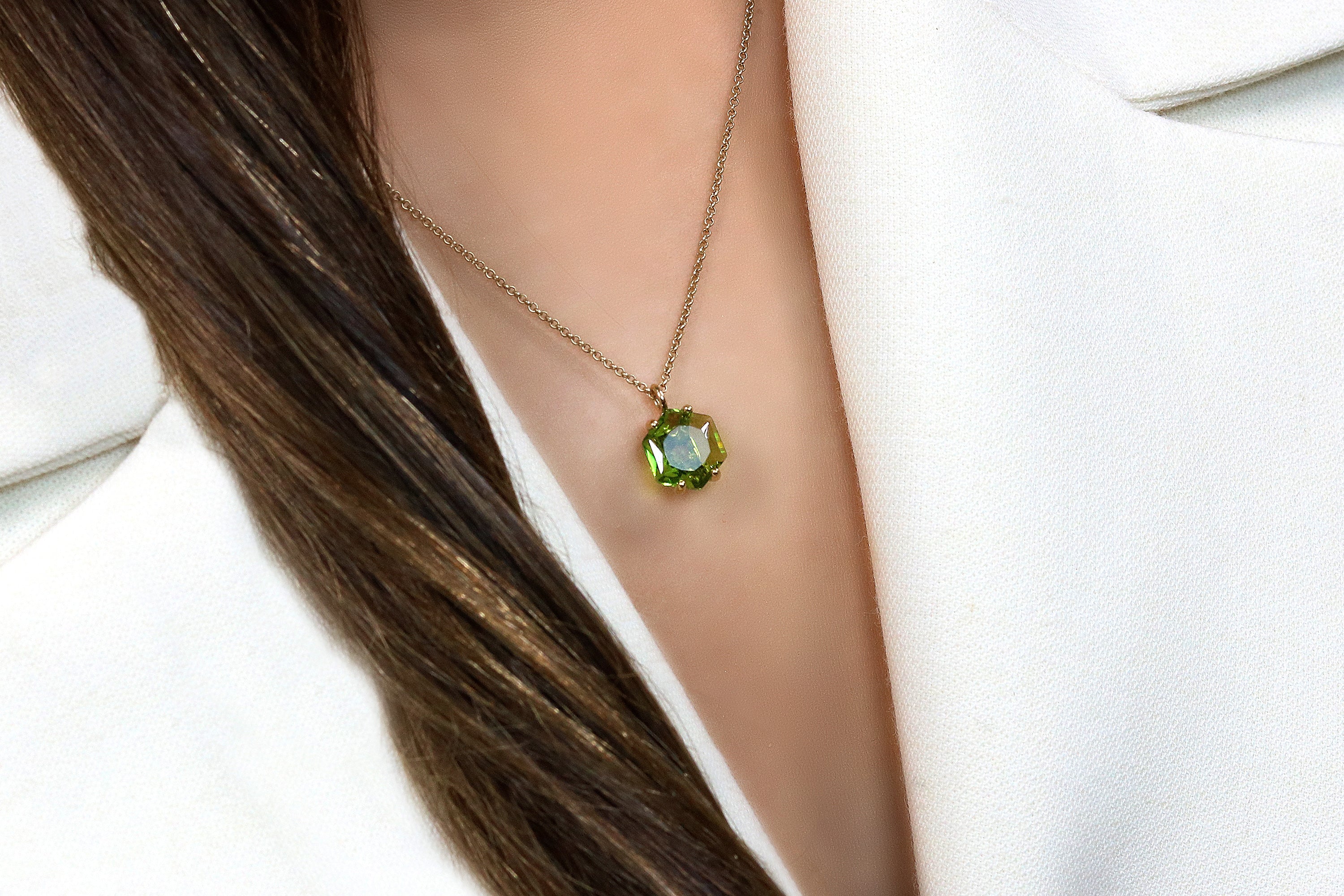 Hexagon Peridot Pendant Gold Necklace necklaces Anemone Unique