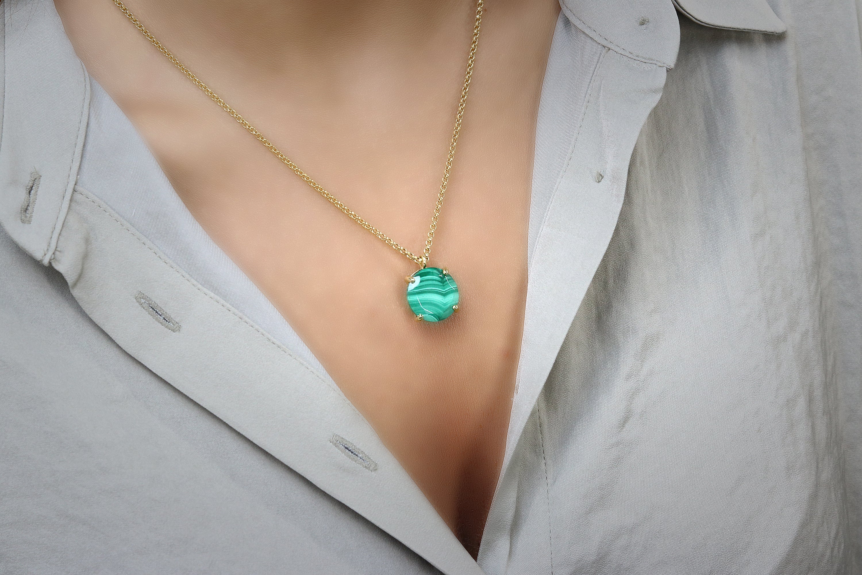 Unique Green Malachite Silver Necklace necklaces Anemone Jewelry