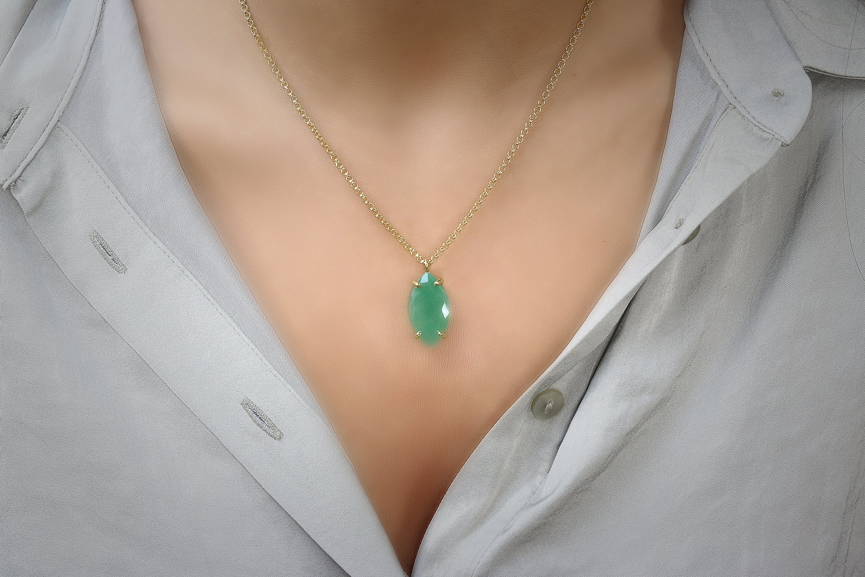 Green Aventurine Custom Marquise Solitaire Necklace necklaces Anemone Jewelry