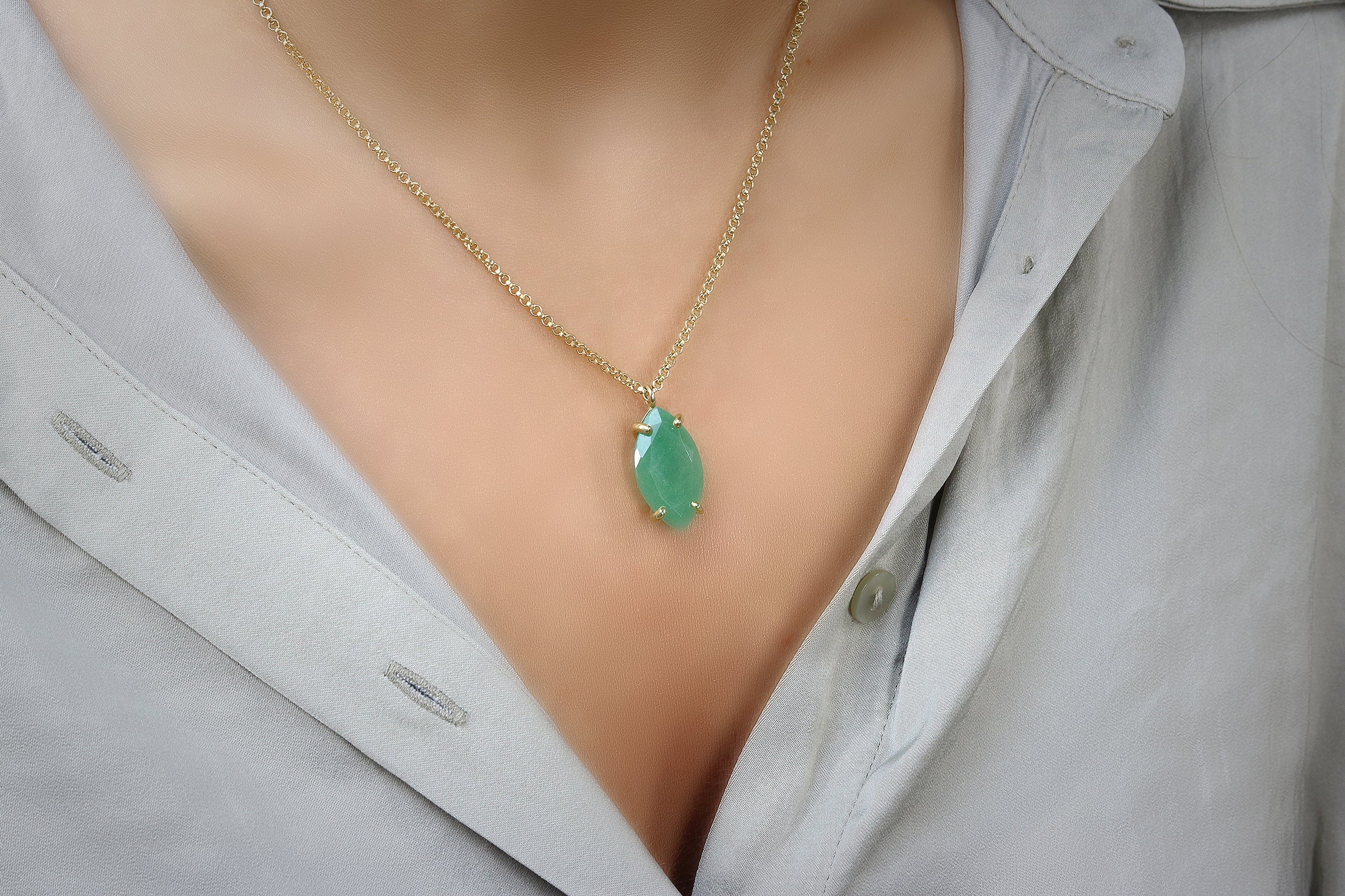 Green Aventurine Custom Marquise Solitaire Necklace necklaces Anemone Jewelry