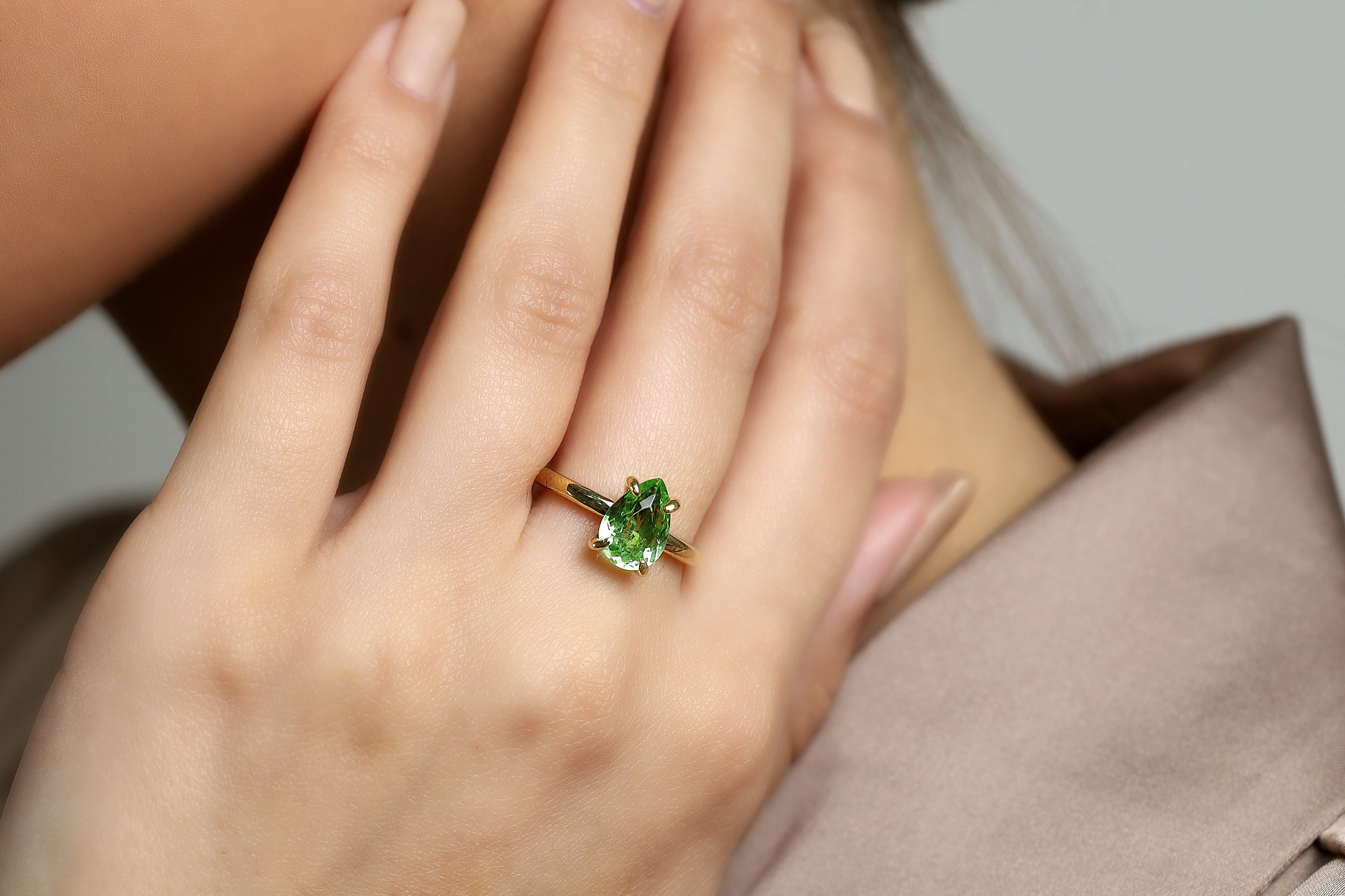 Sterling Silver Pear Cut Green Tourmaline Ring Rings Anemone Unique