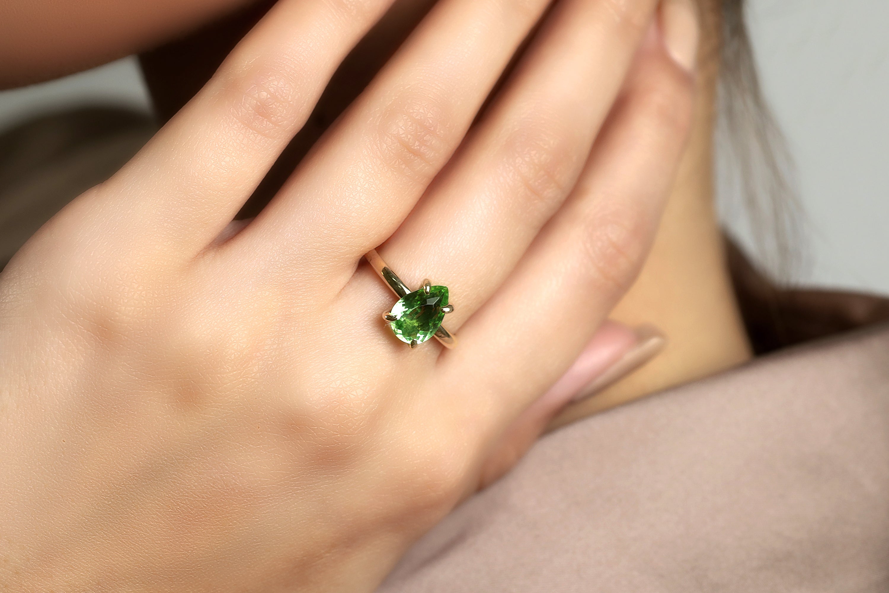 Sterling Silver Pear Cut Green Tourmaline Ring Rings Anemone Unique