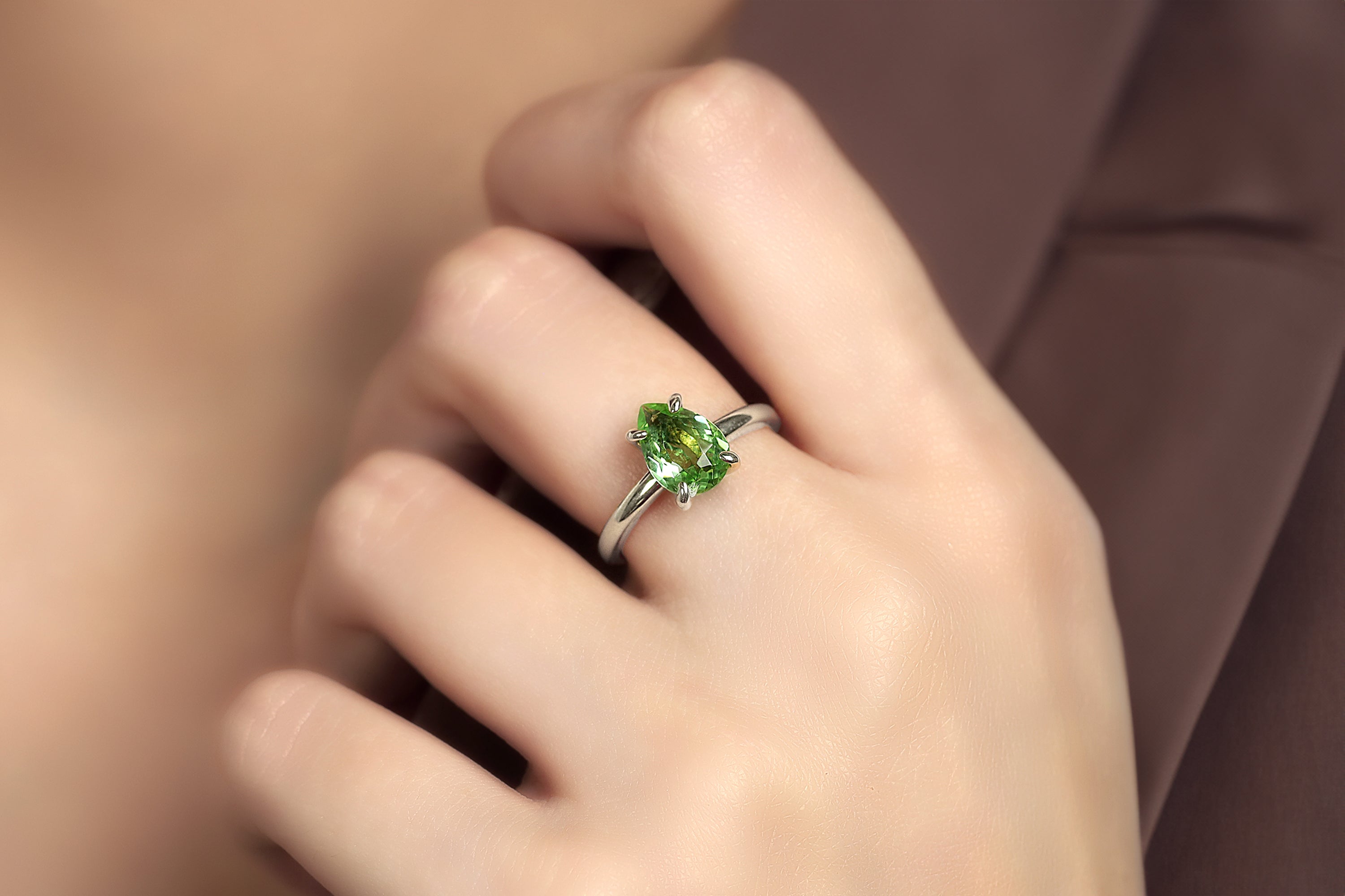 Sterling Silver Pear Cut Green Tourmaline Ring Rings Anemone Unique