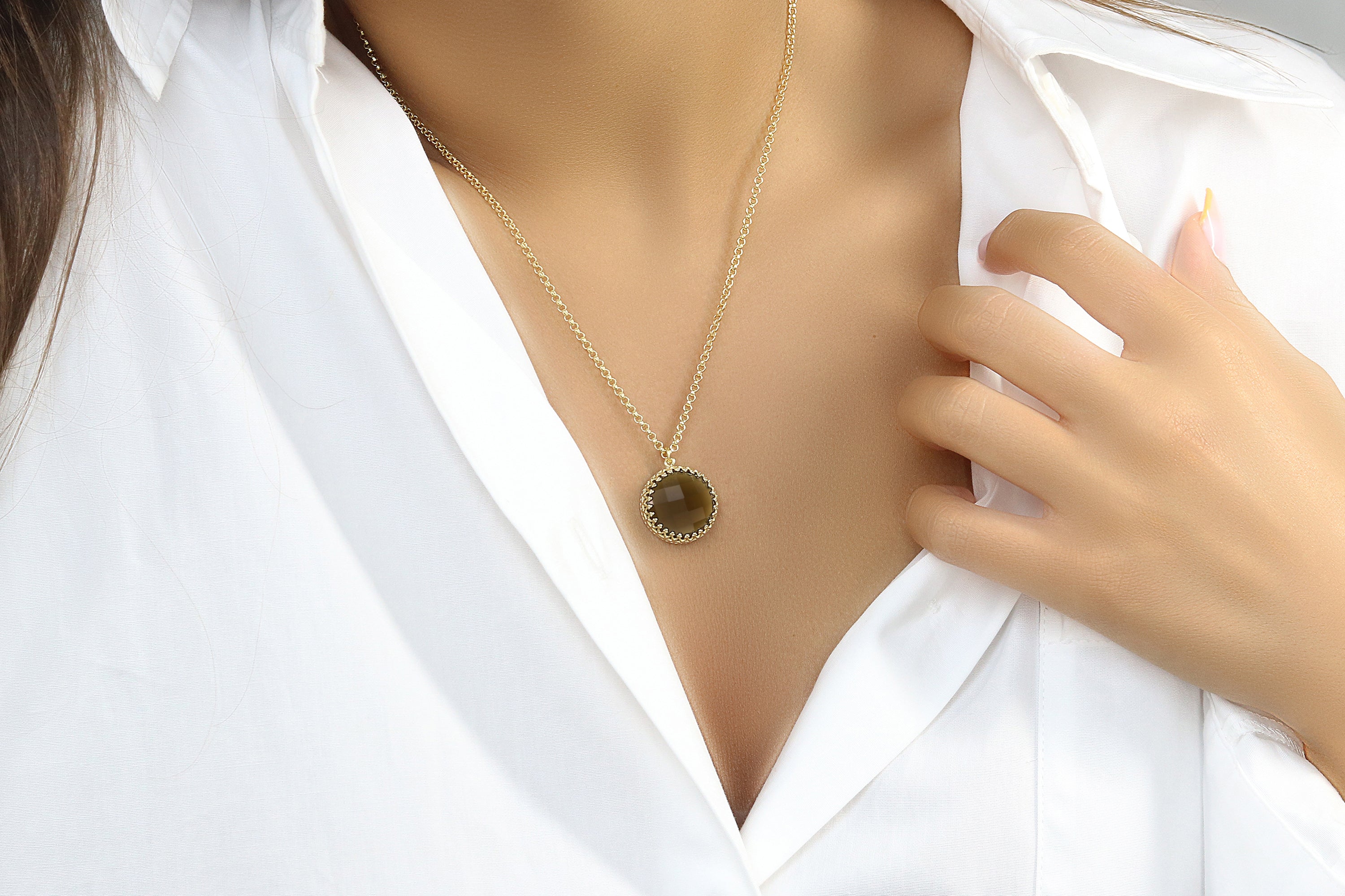 Elegant Smoky Quartz Pendant Gold Necklace necklaces Anemone Jewelry