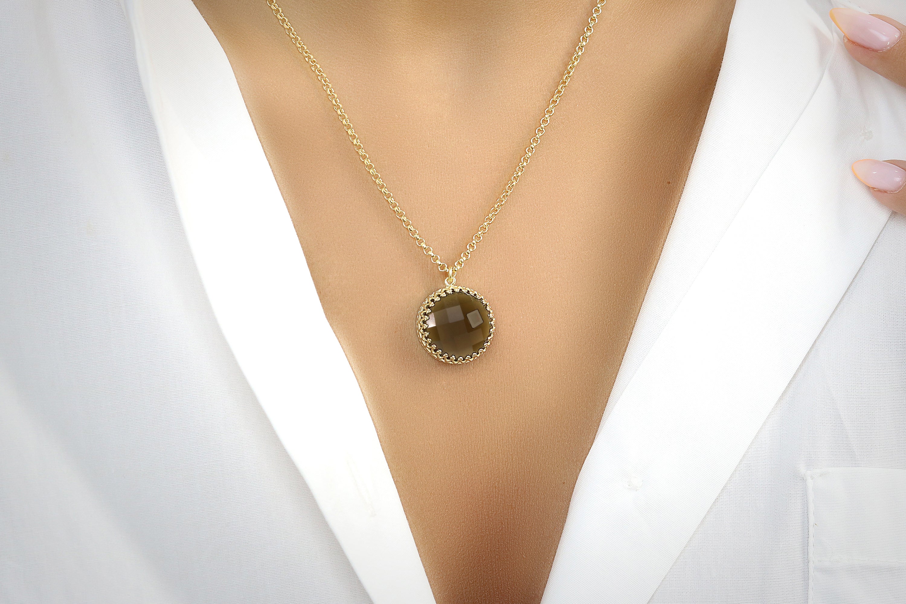 Elegant Smoky Quartz Pendant Gold Necklace necklaces Anemone Jewelry
