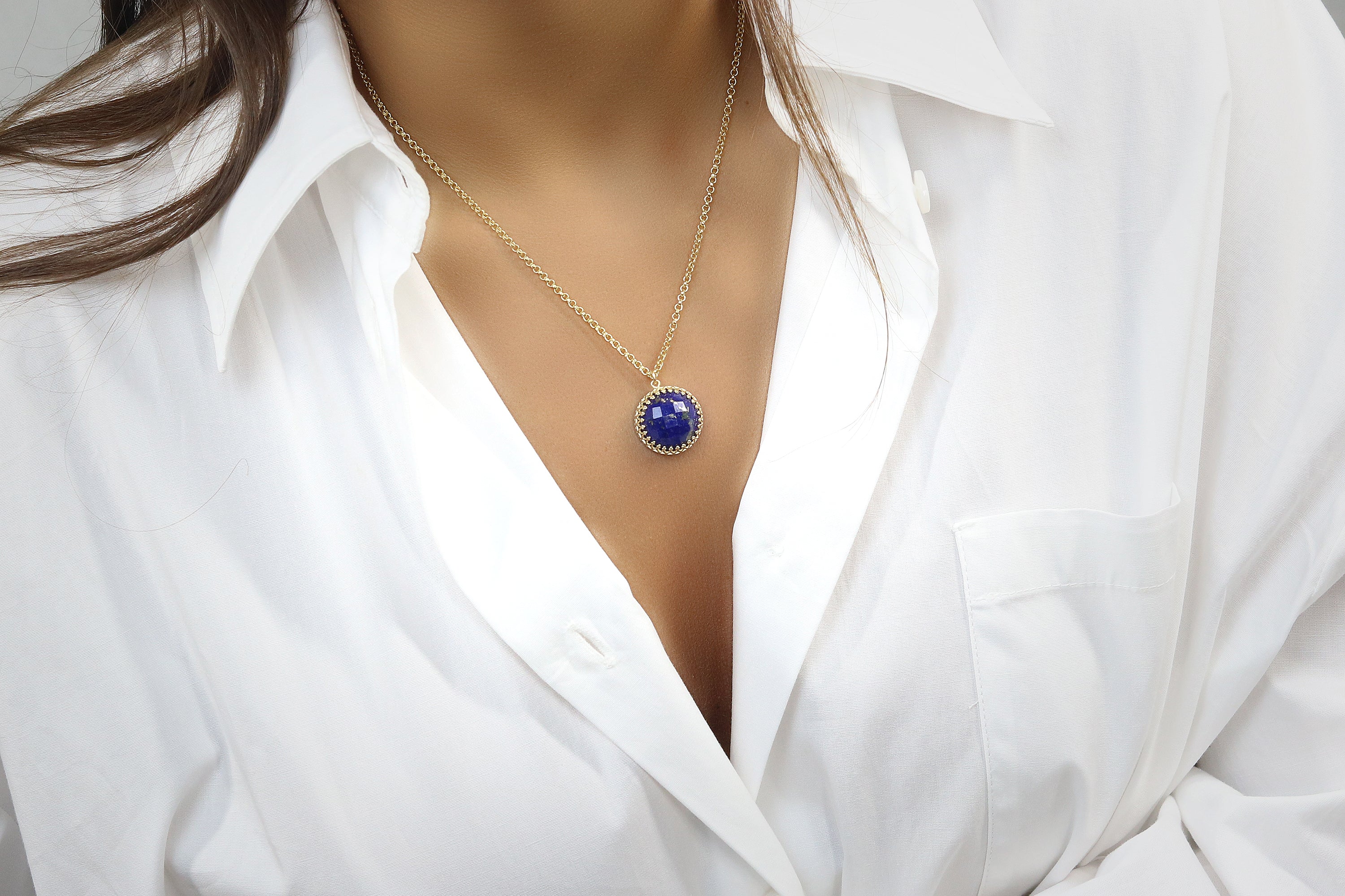 Round Lapis Lazuli Pendant Necklace in 14k Gold necklaces Anemone Jewelry