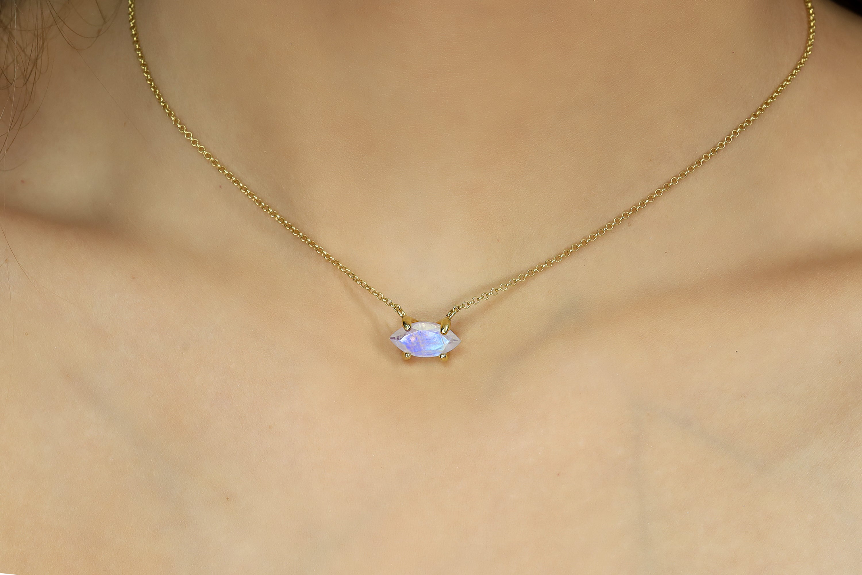 Marquise Cut Horizontal Moonstone Gold Pendant Necklace necklaces Anemone Unique