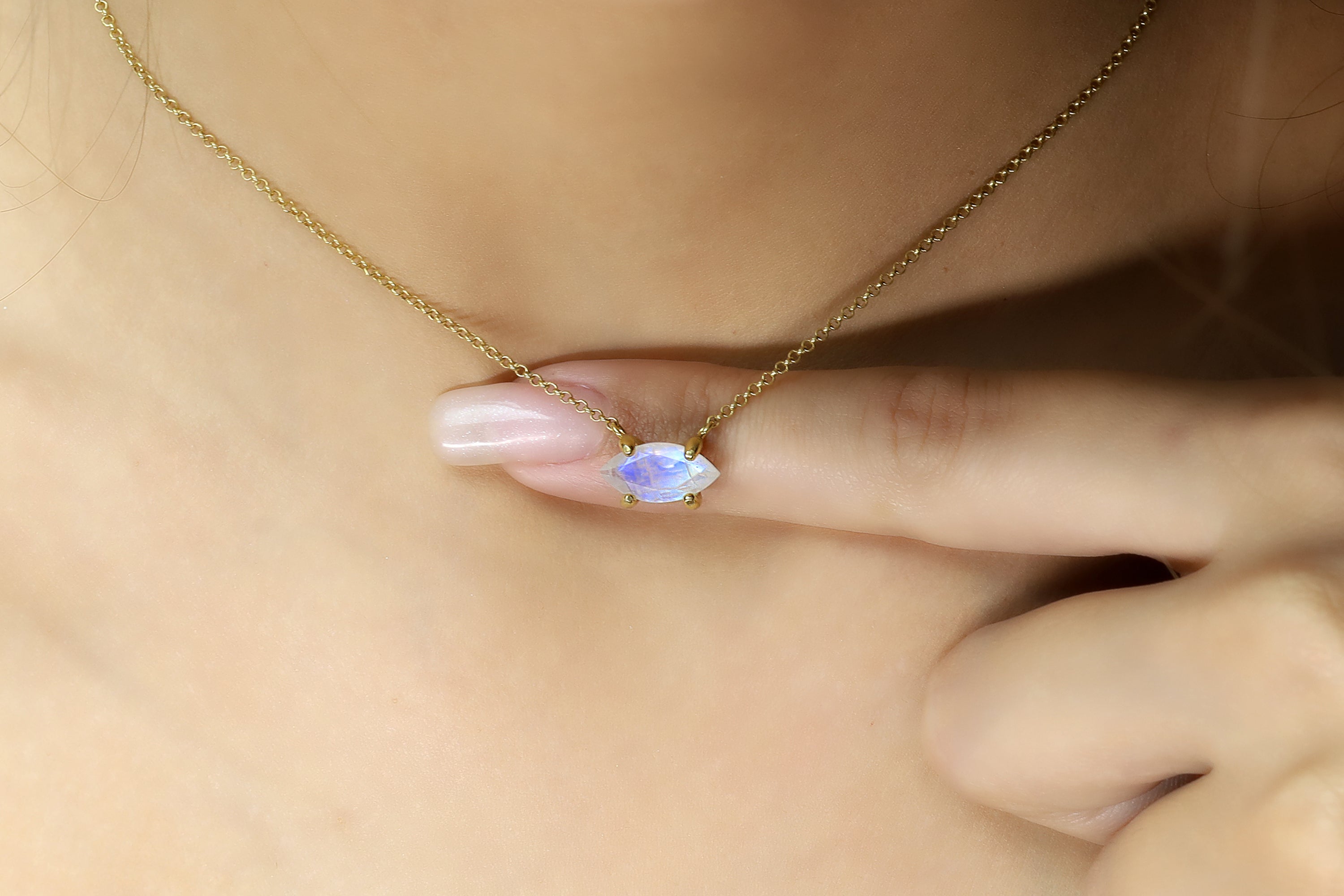 Marquise Cut Horizontal Moonstone Gold Pendant Necklace necklaces Anemone Unique