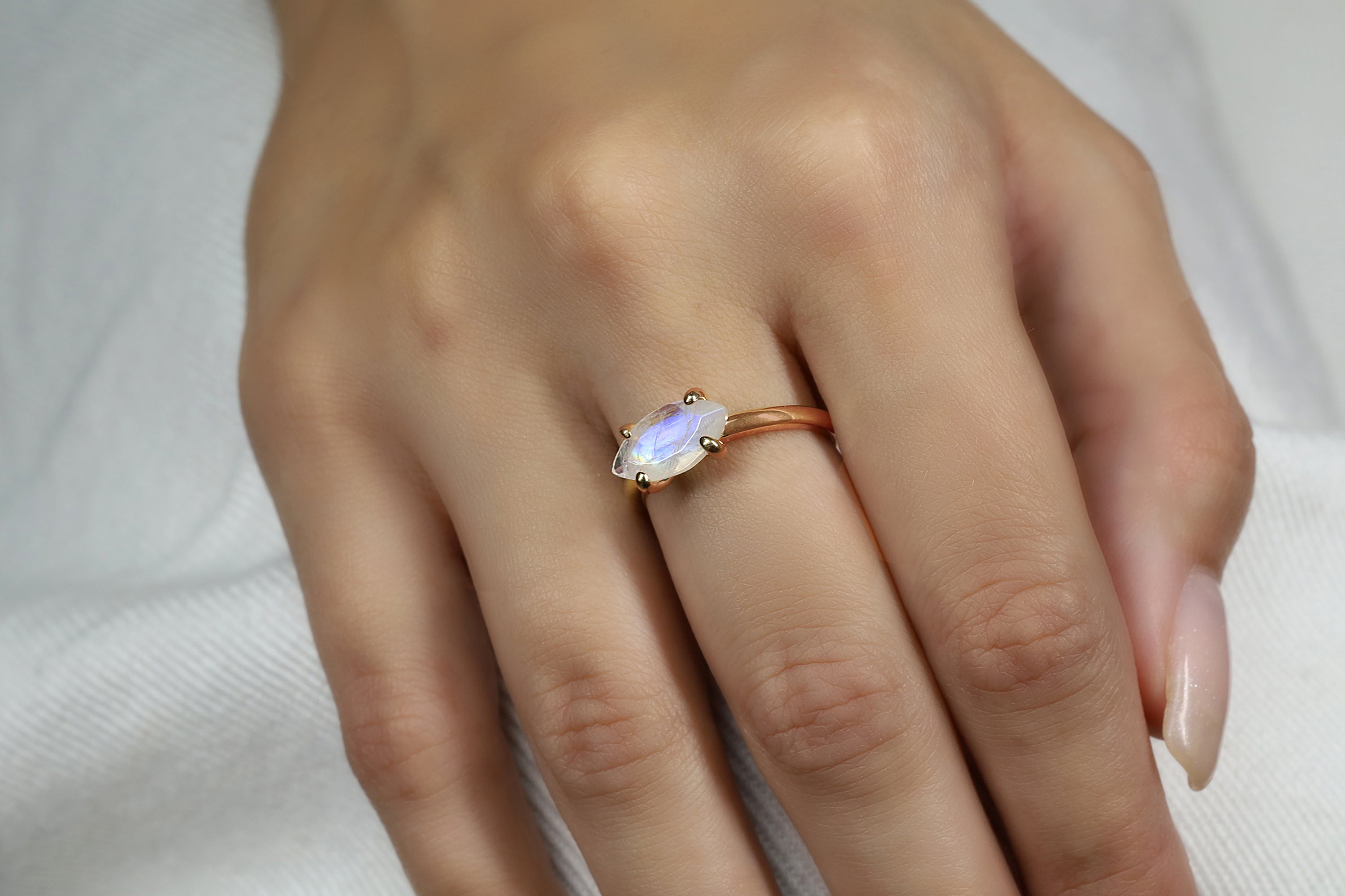 Dainty Moonstone Sterling Silver Ring Rings Anemone Unique