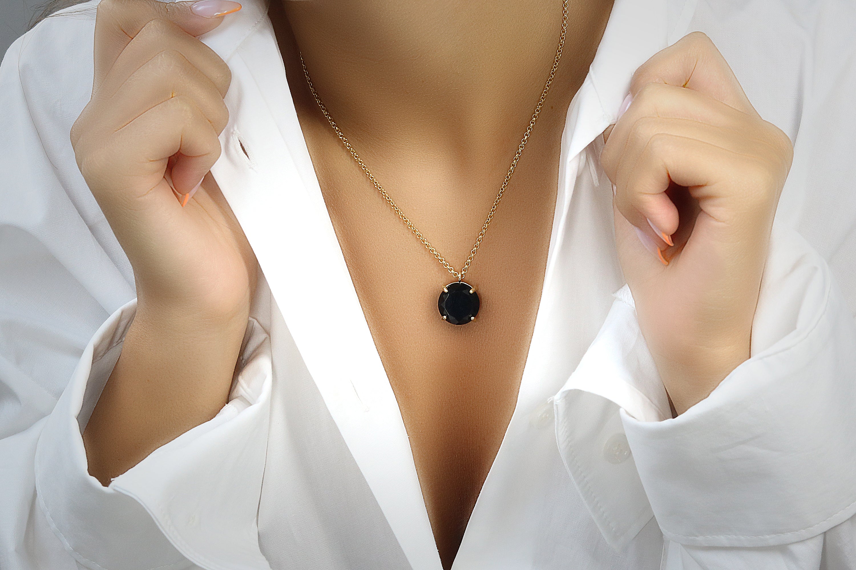 Black Onyx Necklace in 14k Gold necklaces Anemone Jewelry