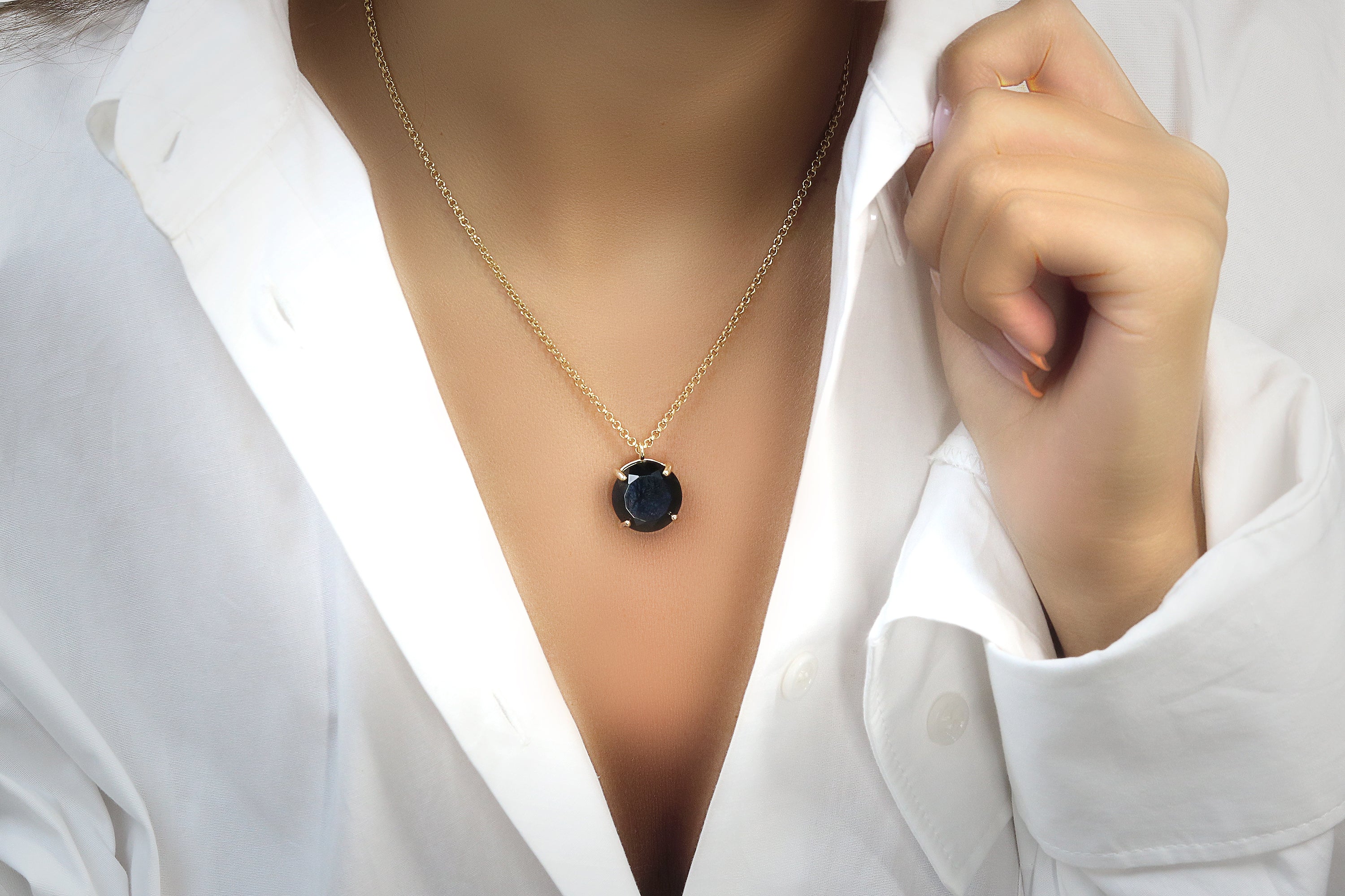 Black Onyx Necklace in 14k Gold necklaces Anemone Jewelry