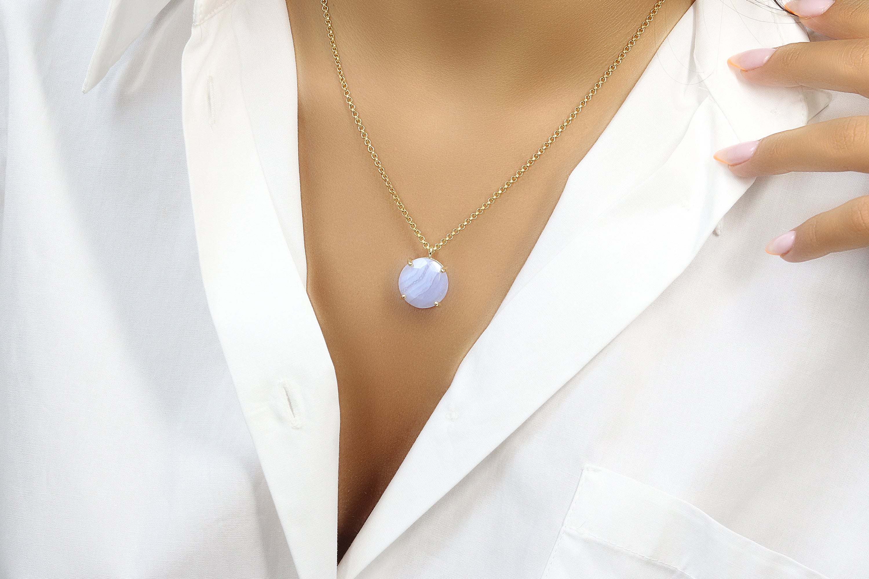 Lace Agate Round Agate Pendant Necklace necklaces Anemone Jewelry