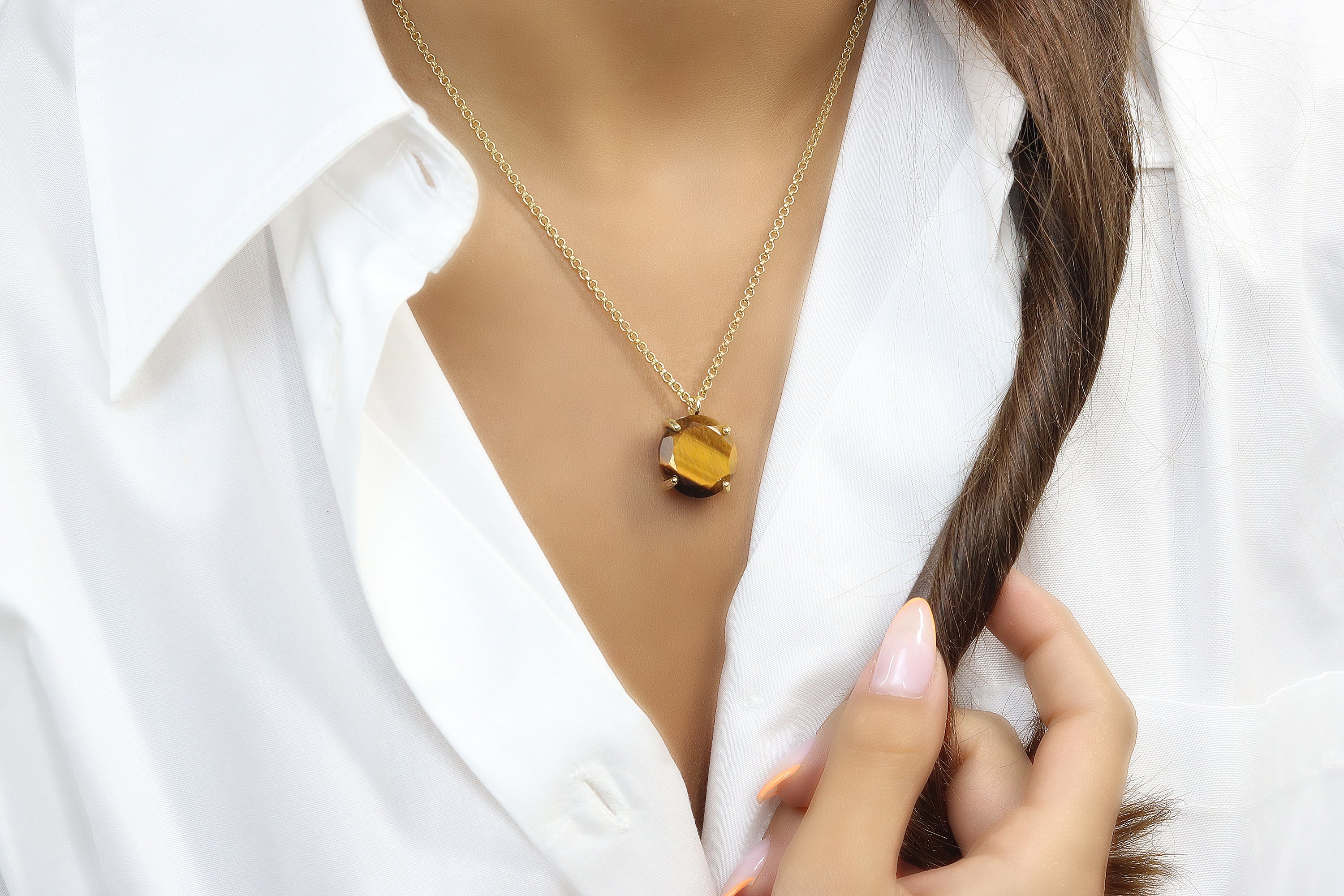 Unique Tiger Eye Necklace in Gold necklaces Anemone Jewelry