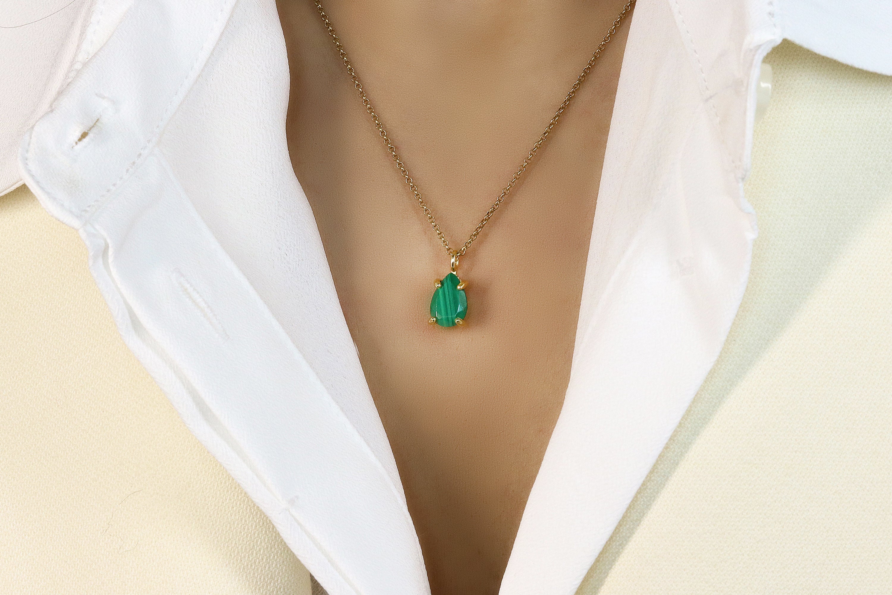 Unique Malachite Gold Pendant Necklace necklaces Anemone Unique