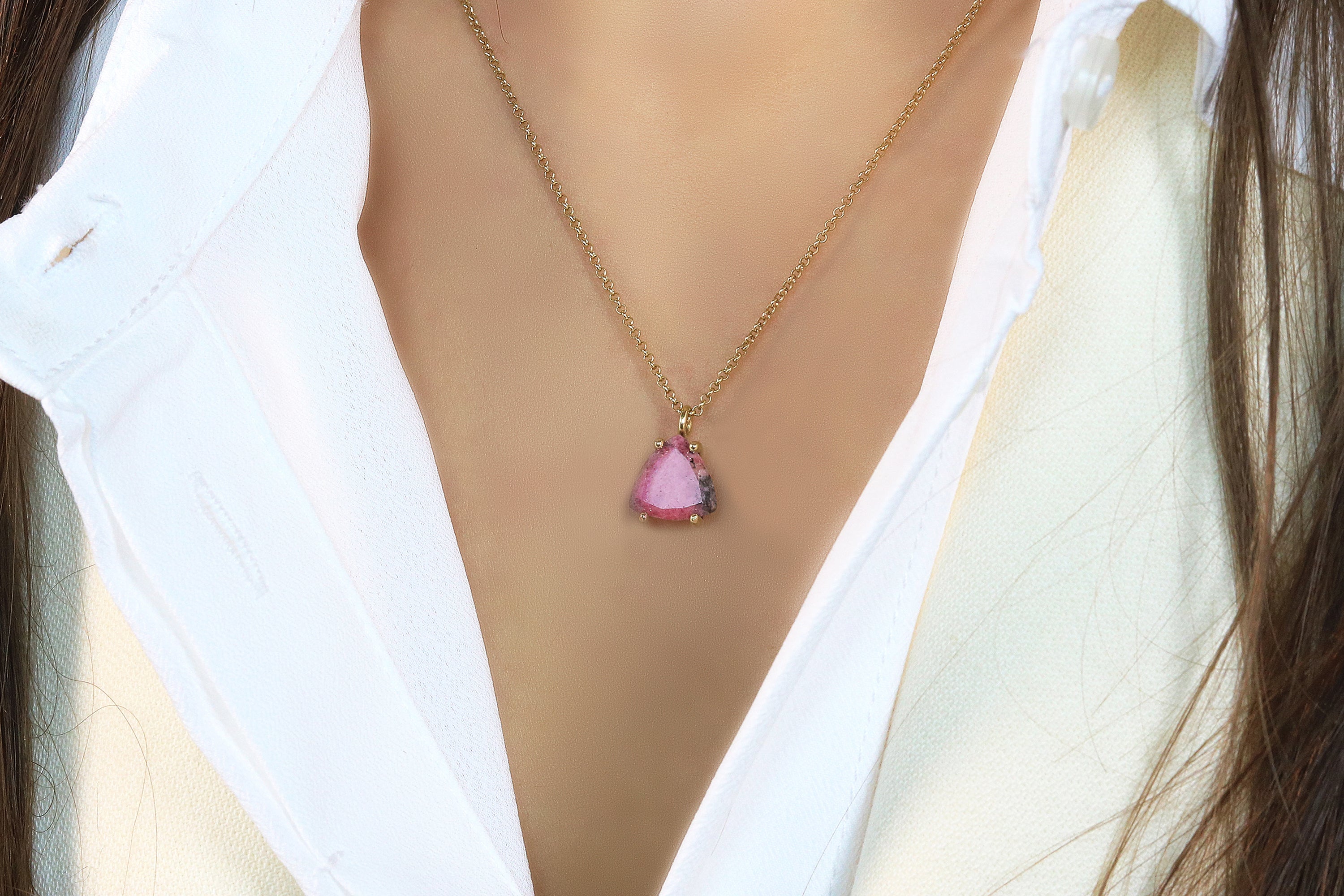 Trilliant Rhodonite Gold Filled Necklace necklaces Anemone Unique