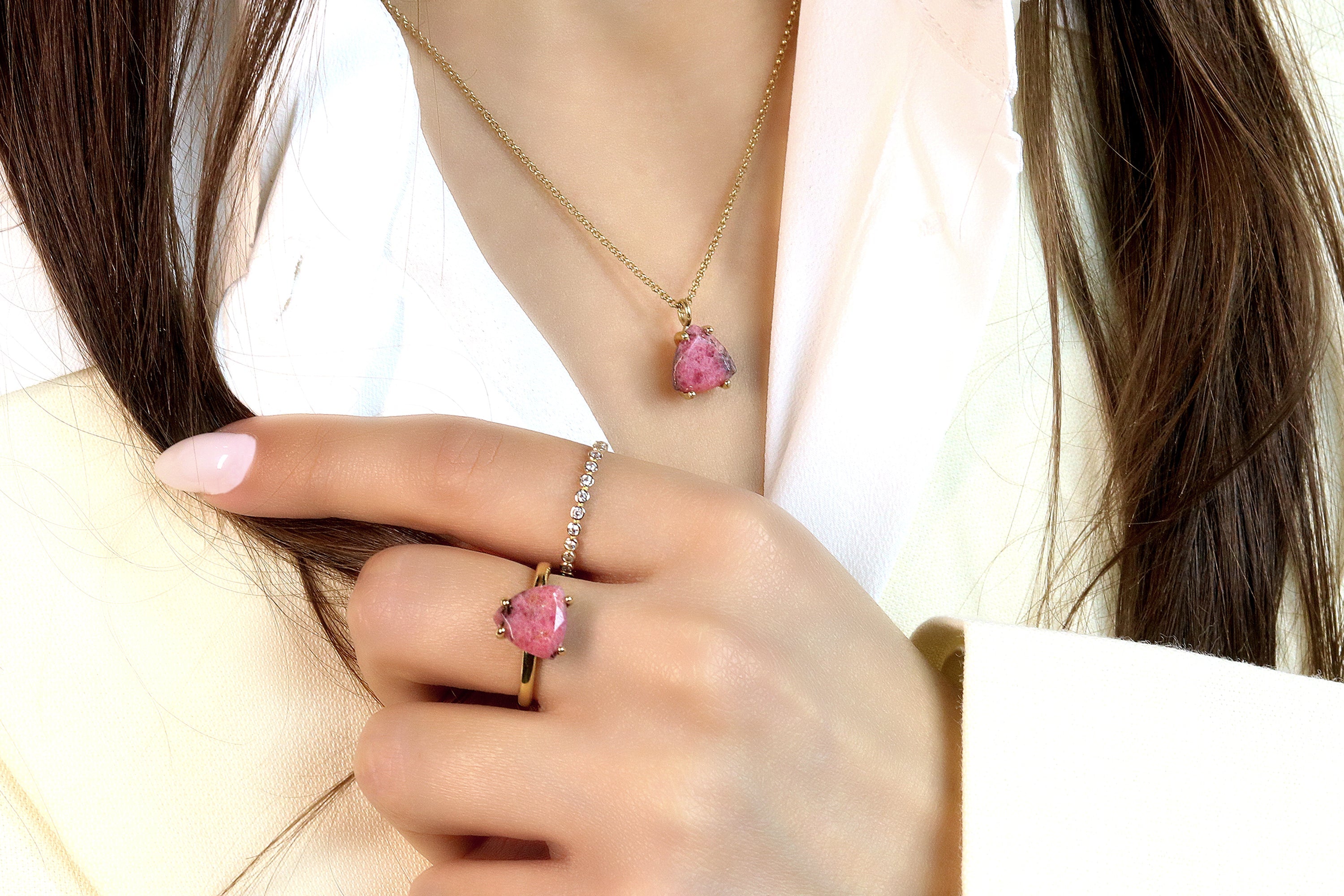 Trilliant Rhodonite Gold Filled Necklace necklaces Anemone Unique