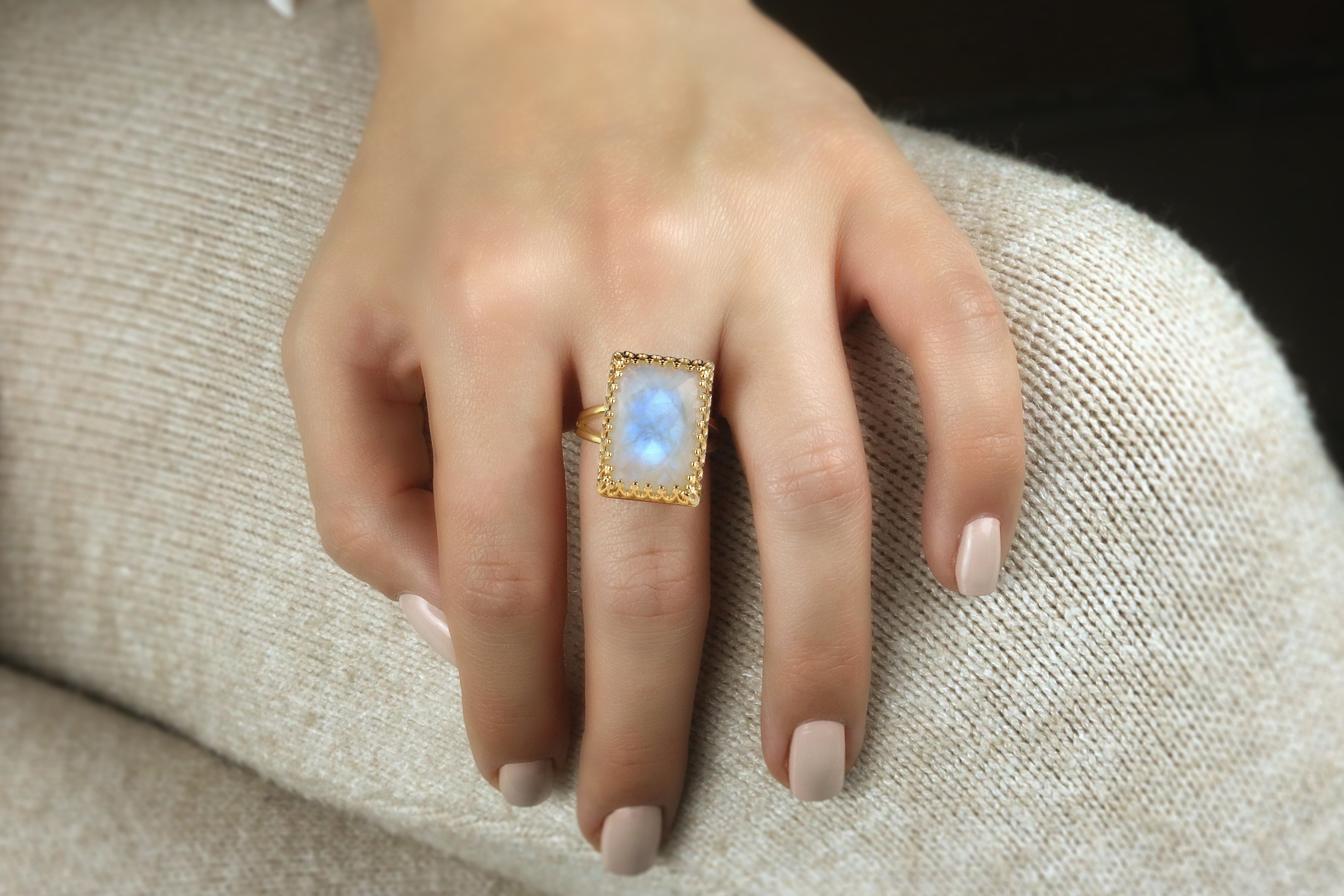 Faceted Moonstone in 14K Gold Ring Rings Anemone Jewelry