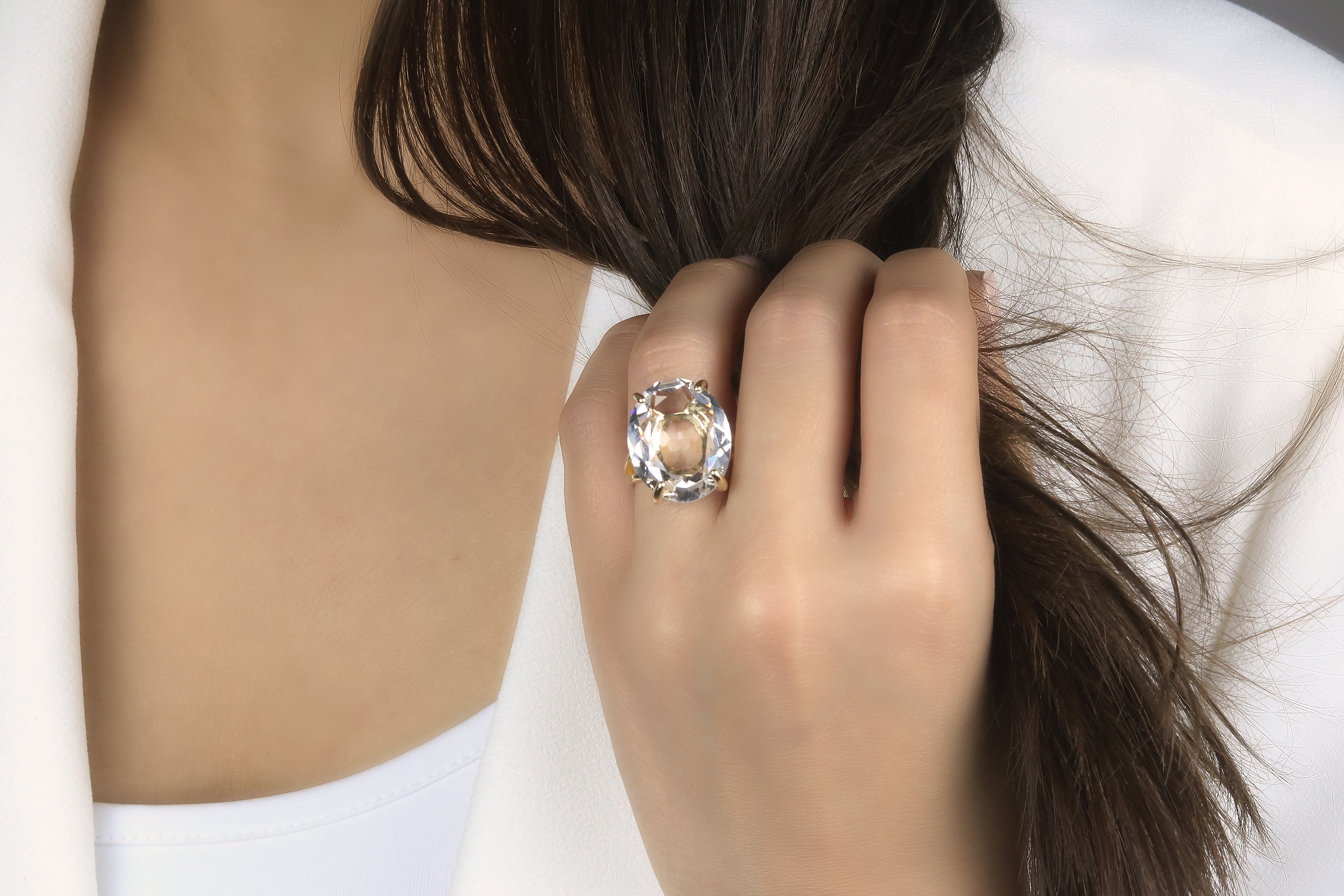 Faceted Quartz Crystal in 14K Gold-filled Ring Band Rings Anemone Jewelry