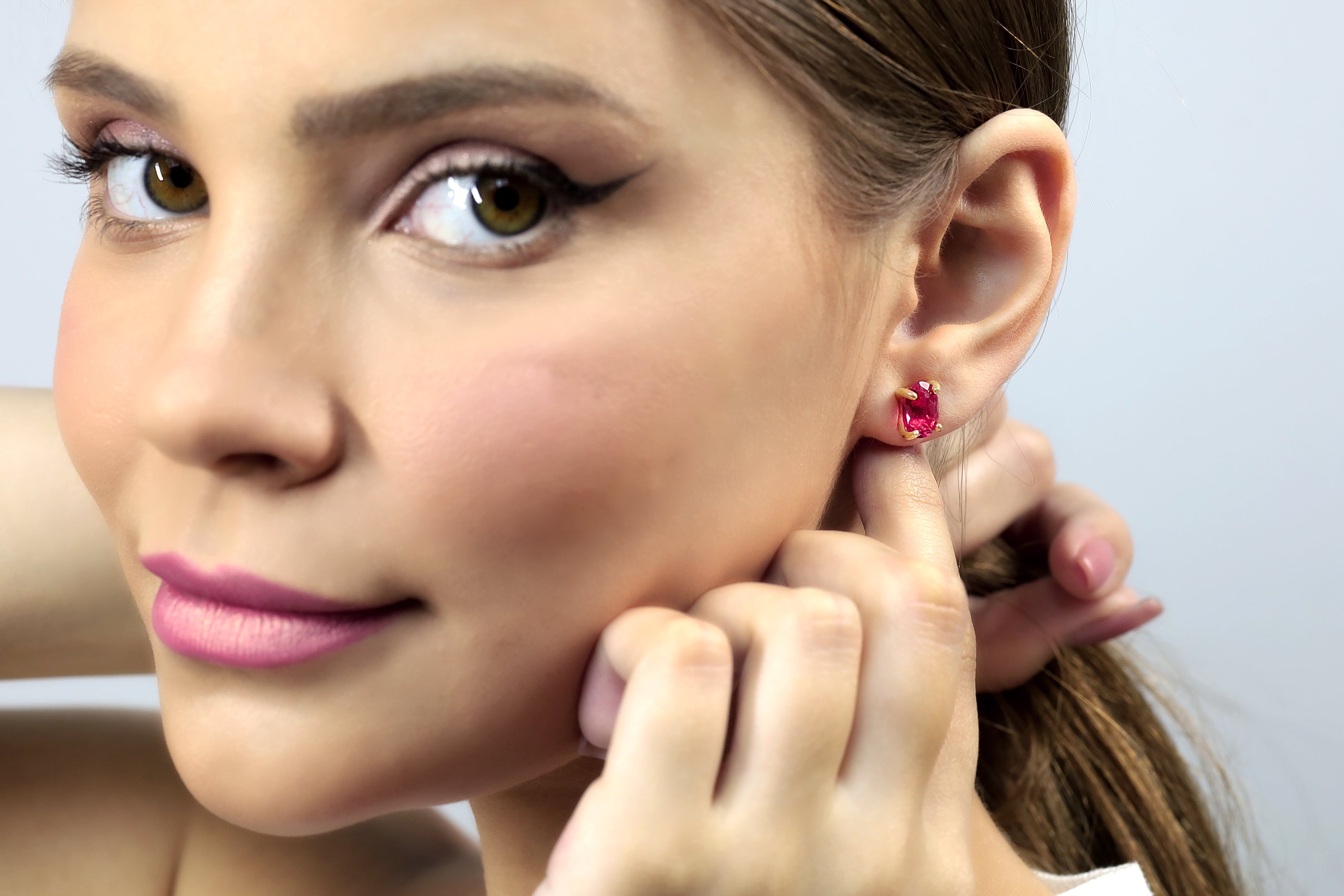 Pink Tourmaline Oval Cut Gold Stud Earrings Earrings Anemone Unique