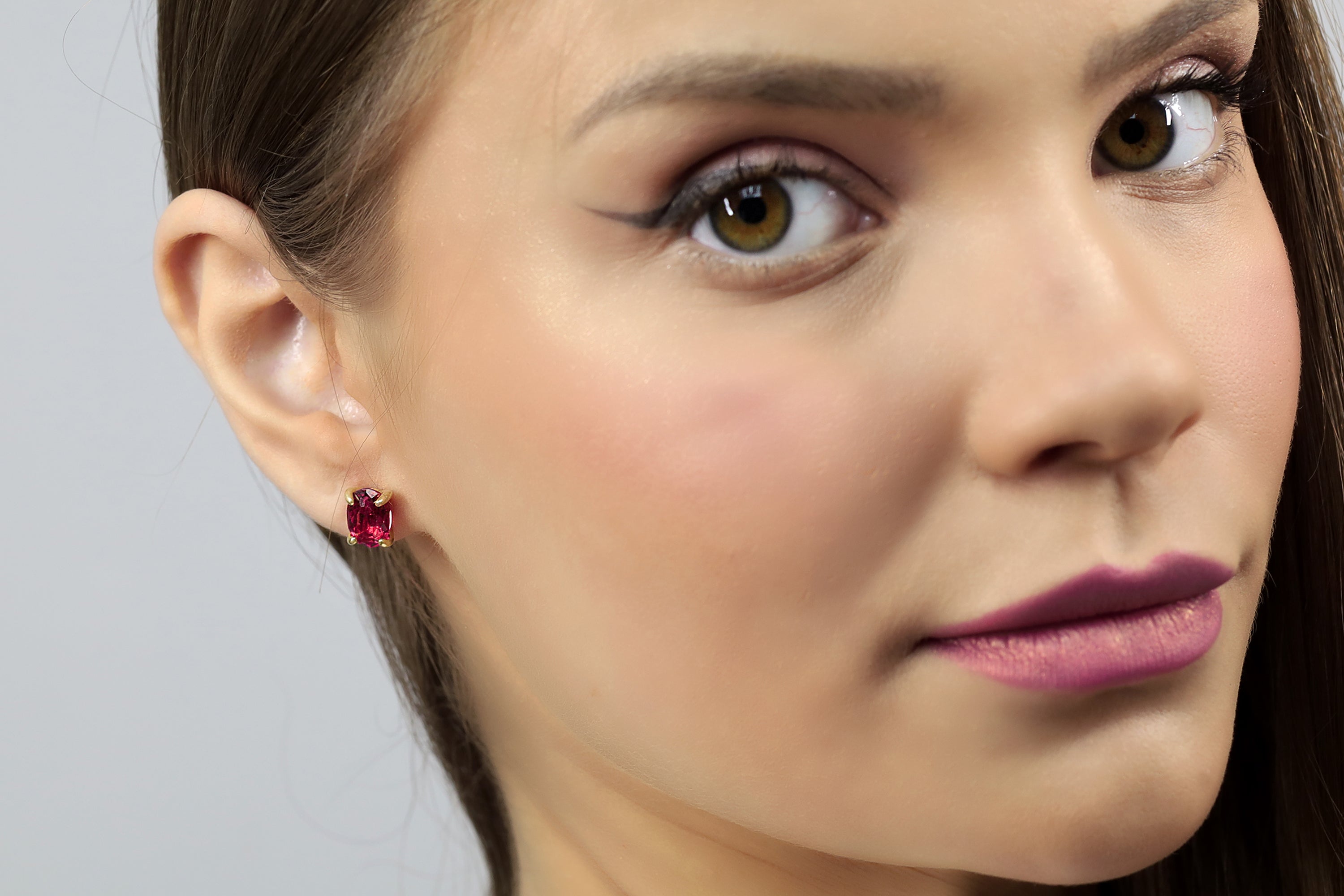 Pink Tourmaline Oval Cut Gold Stud Earrings Earrings Anemone Unique