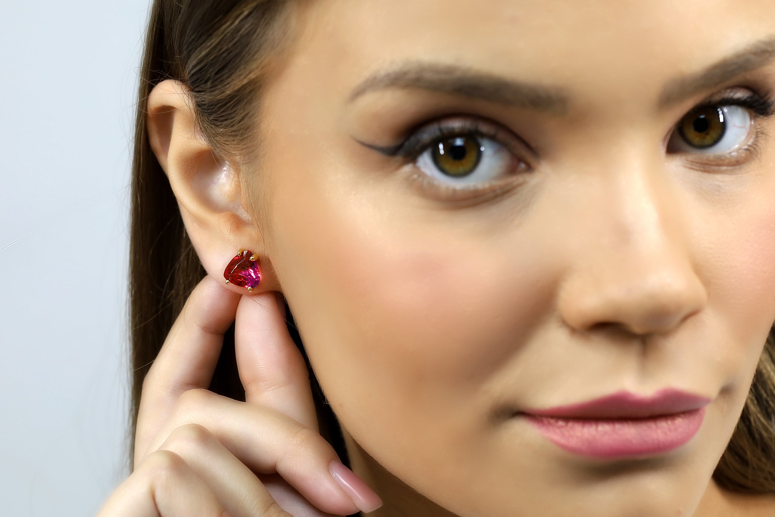 Trillion Cut Pink Tourmaline Gold Earrings Earrings Anemone Unique