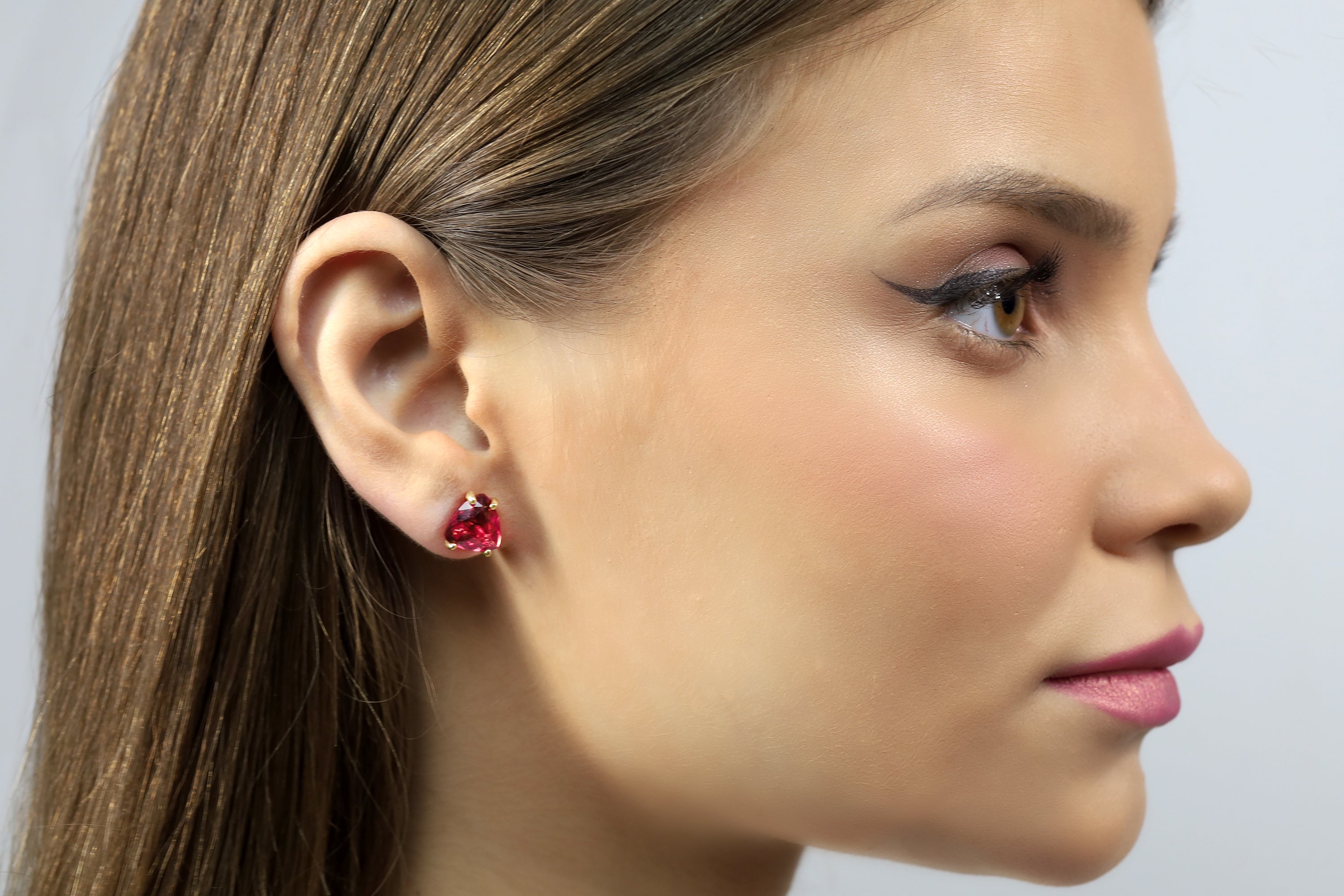 Trillion Cut Pink Tourmaline Gold Earrings Earrings Anemone Unique