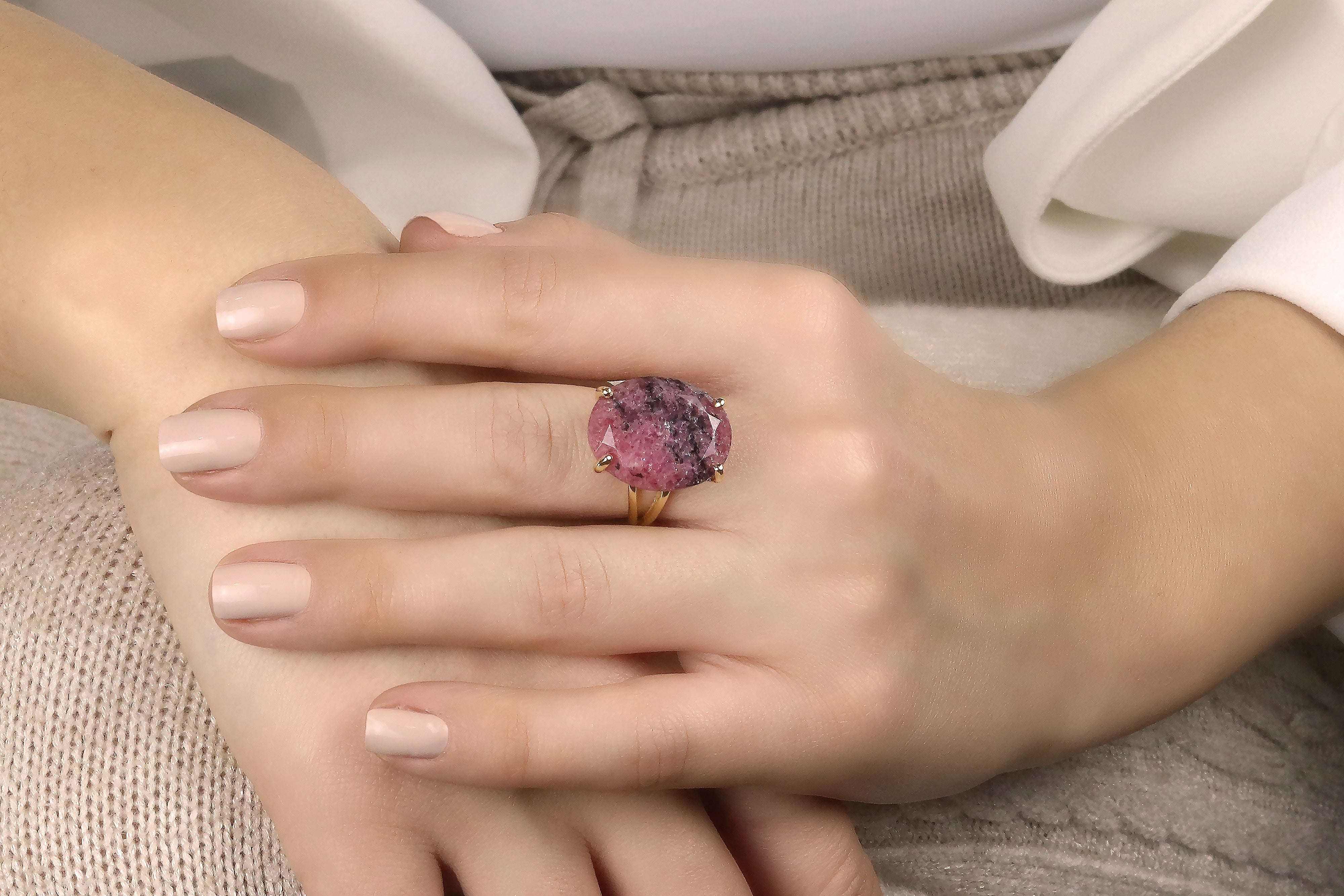Rhodonite Oval Ring in 14k Rose Gold Rings Anemone Jewelry