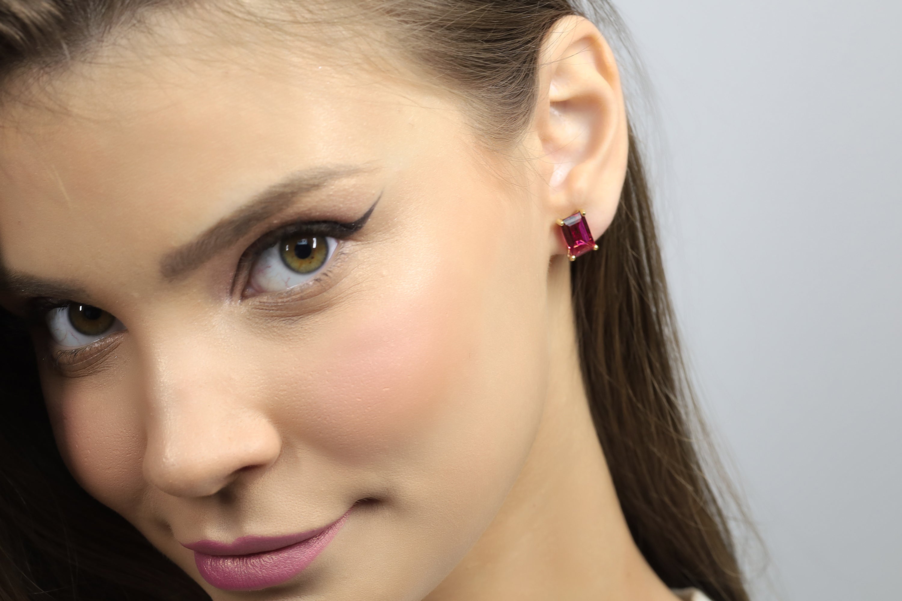 Tourmaline Rectangle Gold Stud Earrings Earrings Anemone Unique