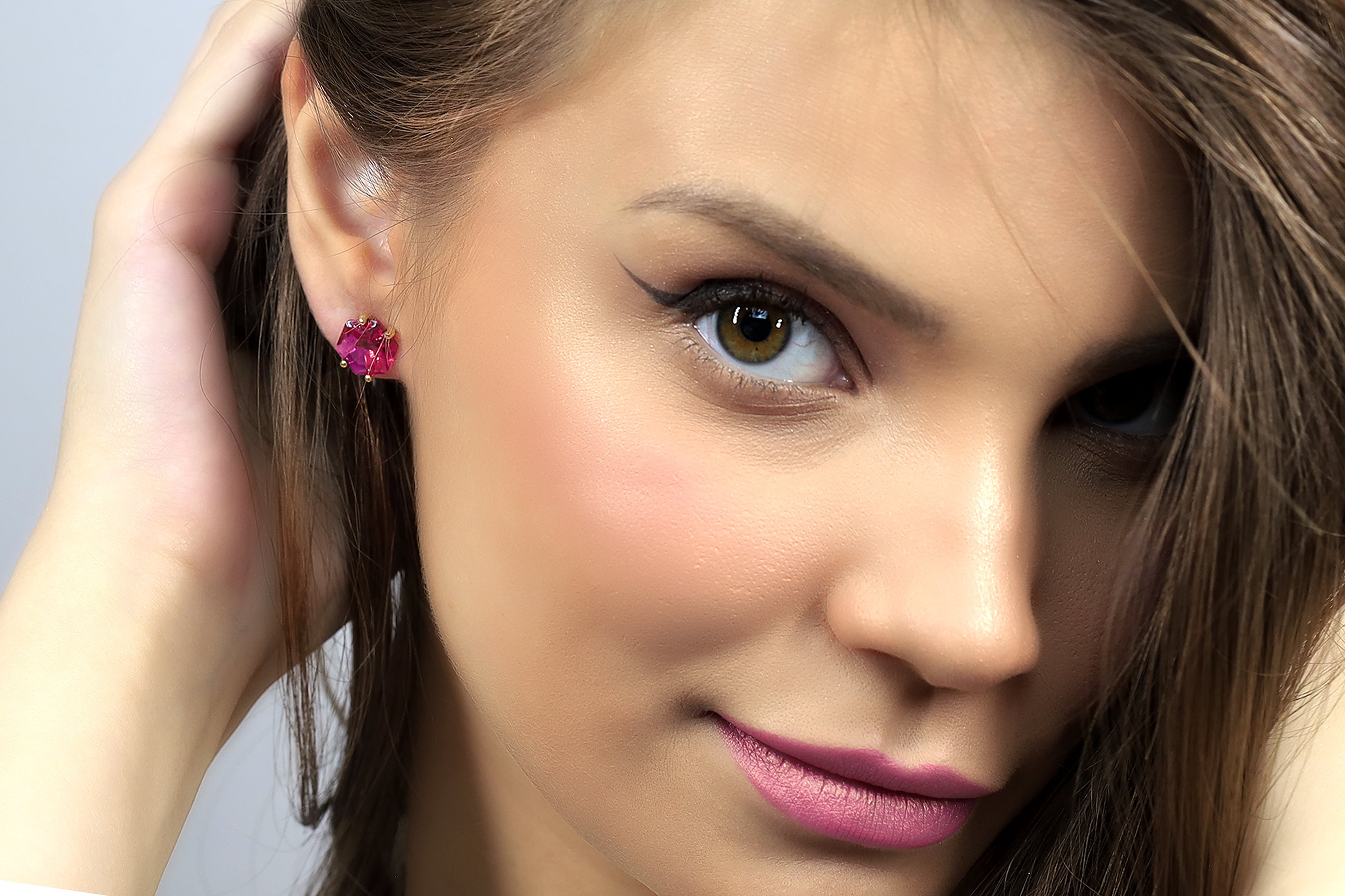 Hexagon Cut Pink Tourmaline Stud Gold Earrings Earrings Anemone Unique