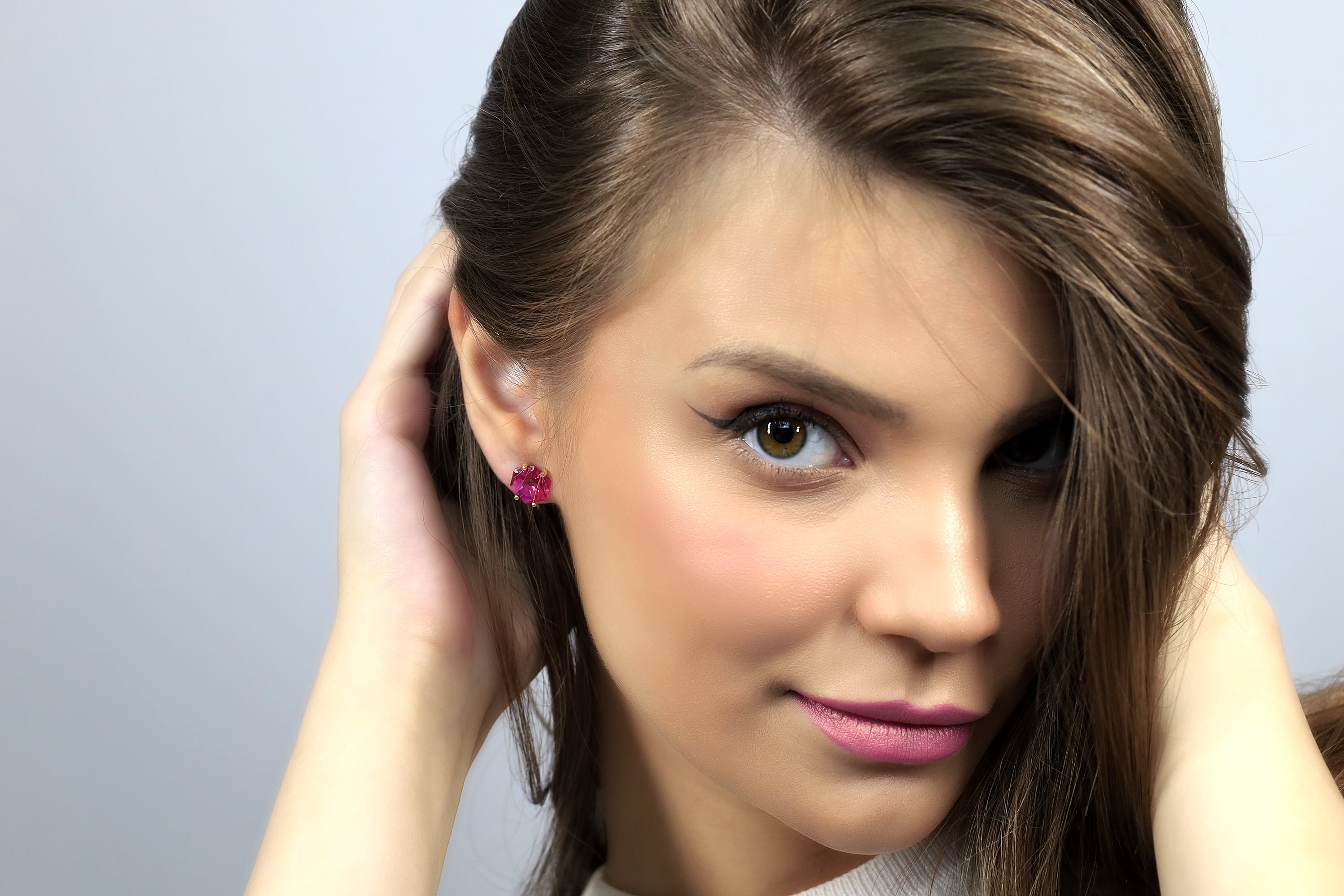 Hexagon Cut Pink Tourmaline Stud Gold Earrings Earrings Anemone Unique