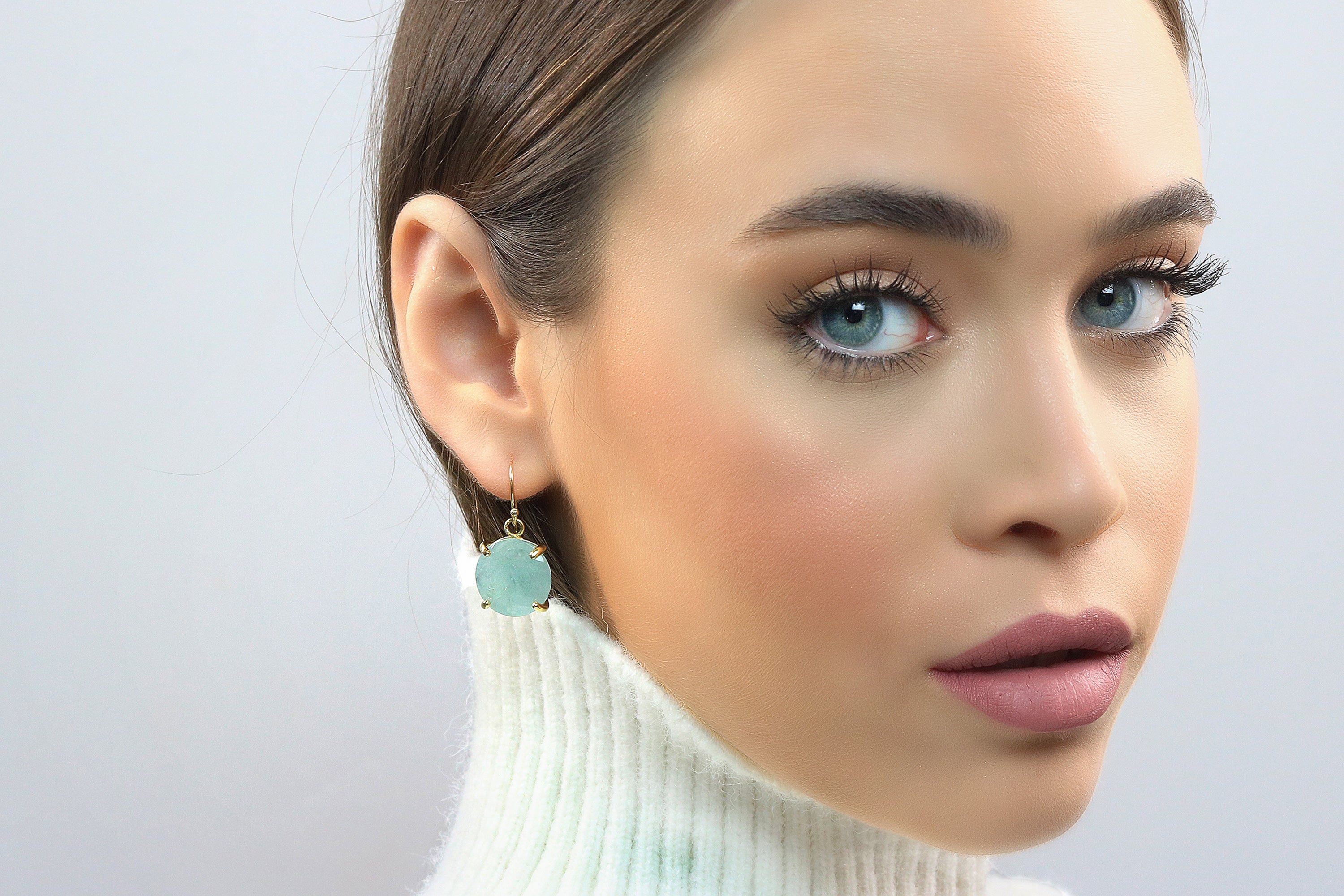 Decorative Aquamarine Earrings in Gold Earrings Anemone Jewelry