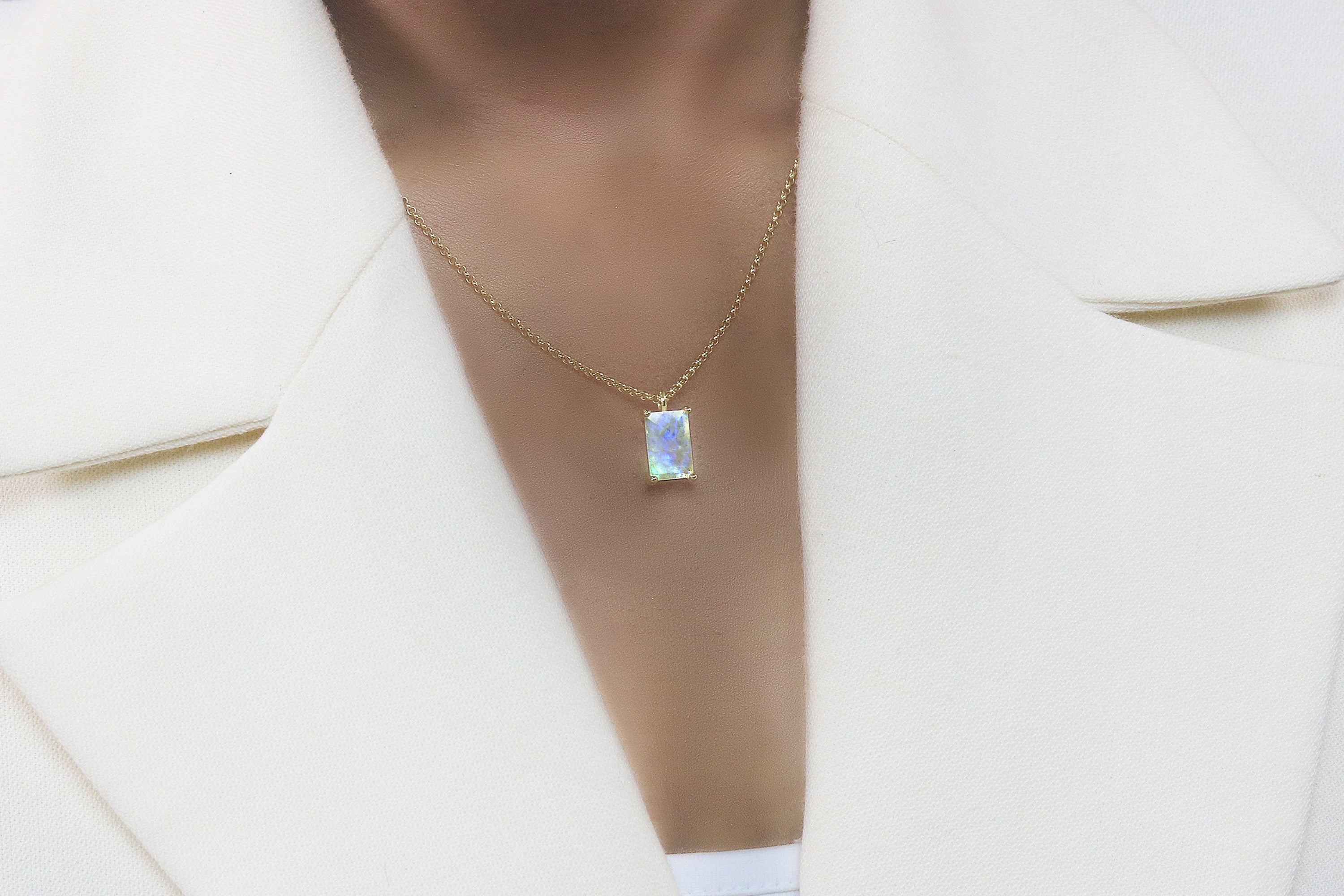 Amazing Rectangular Moonstone Gold Necklace necklaces Anemone Unique