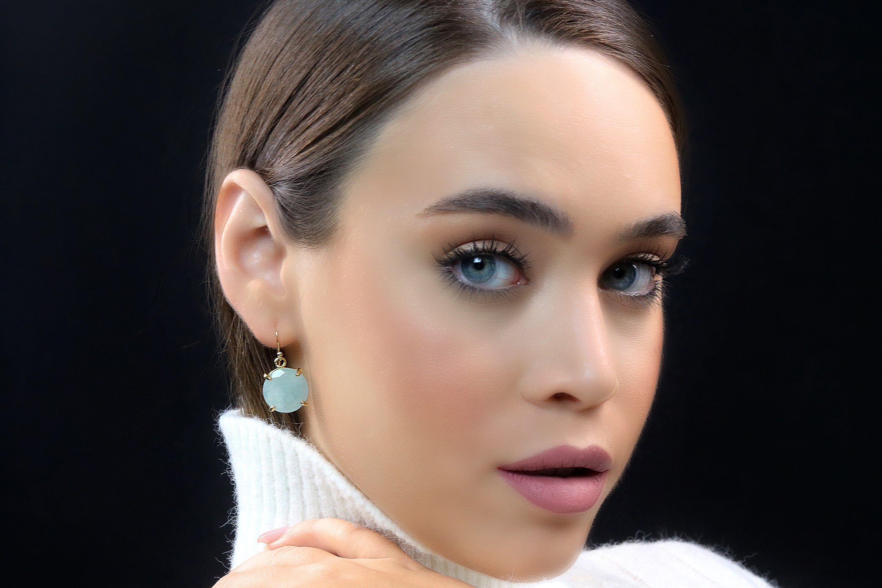 Decorative Aquamarine Earrings in Gold Earrings Anemone Jewelry