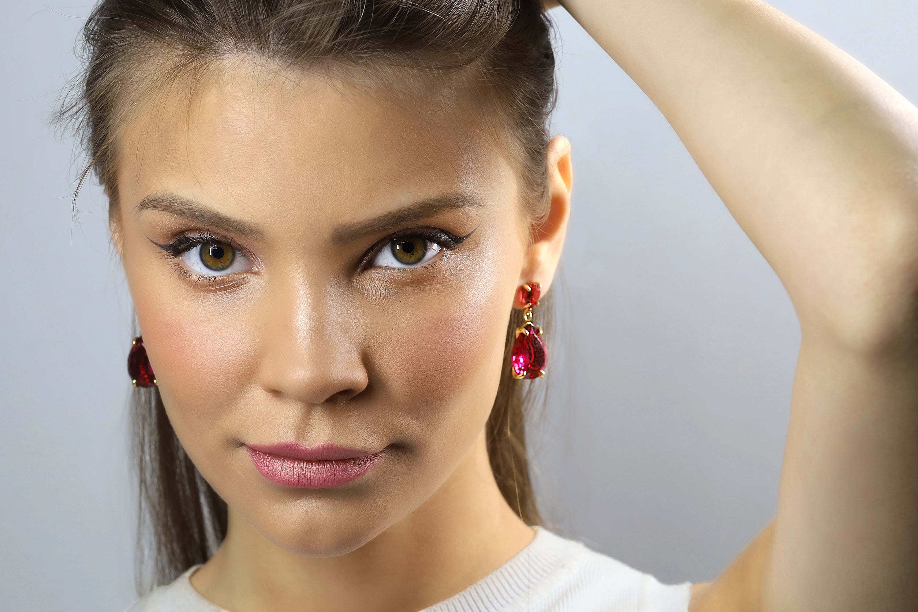 Pear Cut Pink Tourmaline Double Stone Gold Earrings Earrings Anemone Jewelry