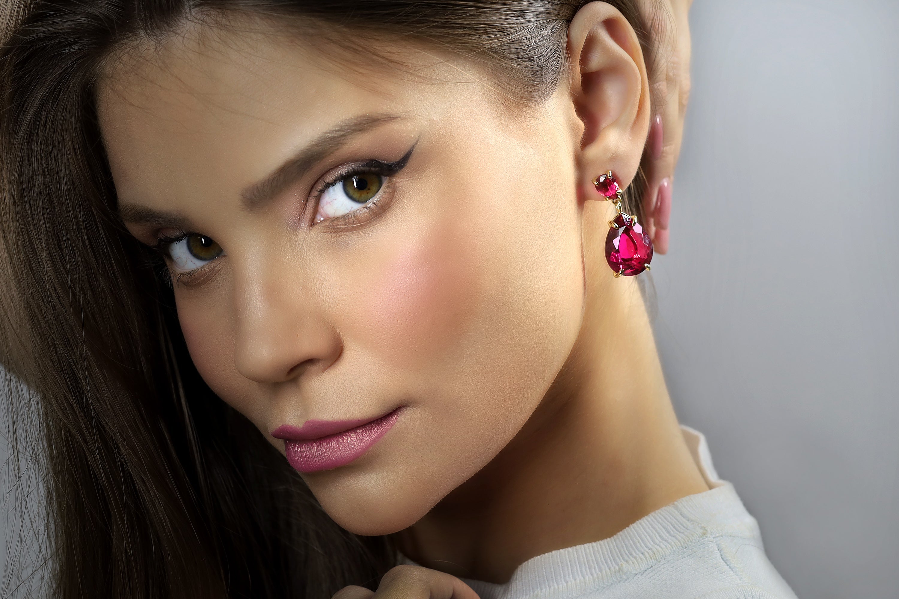 Pear Cut Pink Tourmaline Double Stone Gold Earrings Earrings Anemone Jewelry