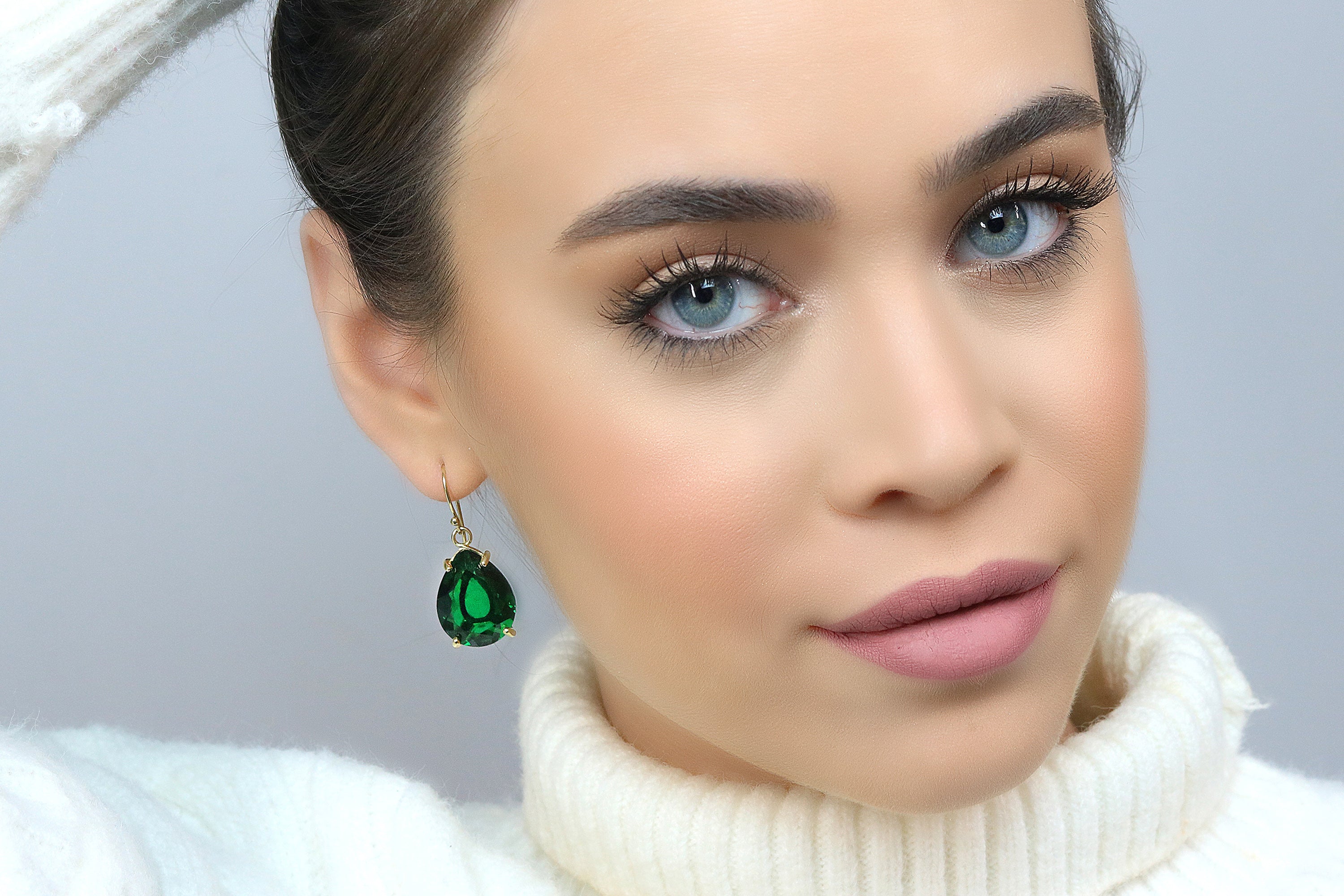 Artisan Pear Shaped Emerald Gold Earrings Earrings Anemone Jewelry