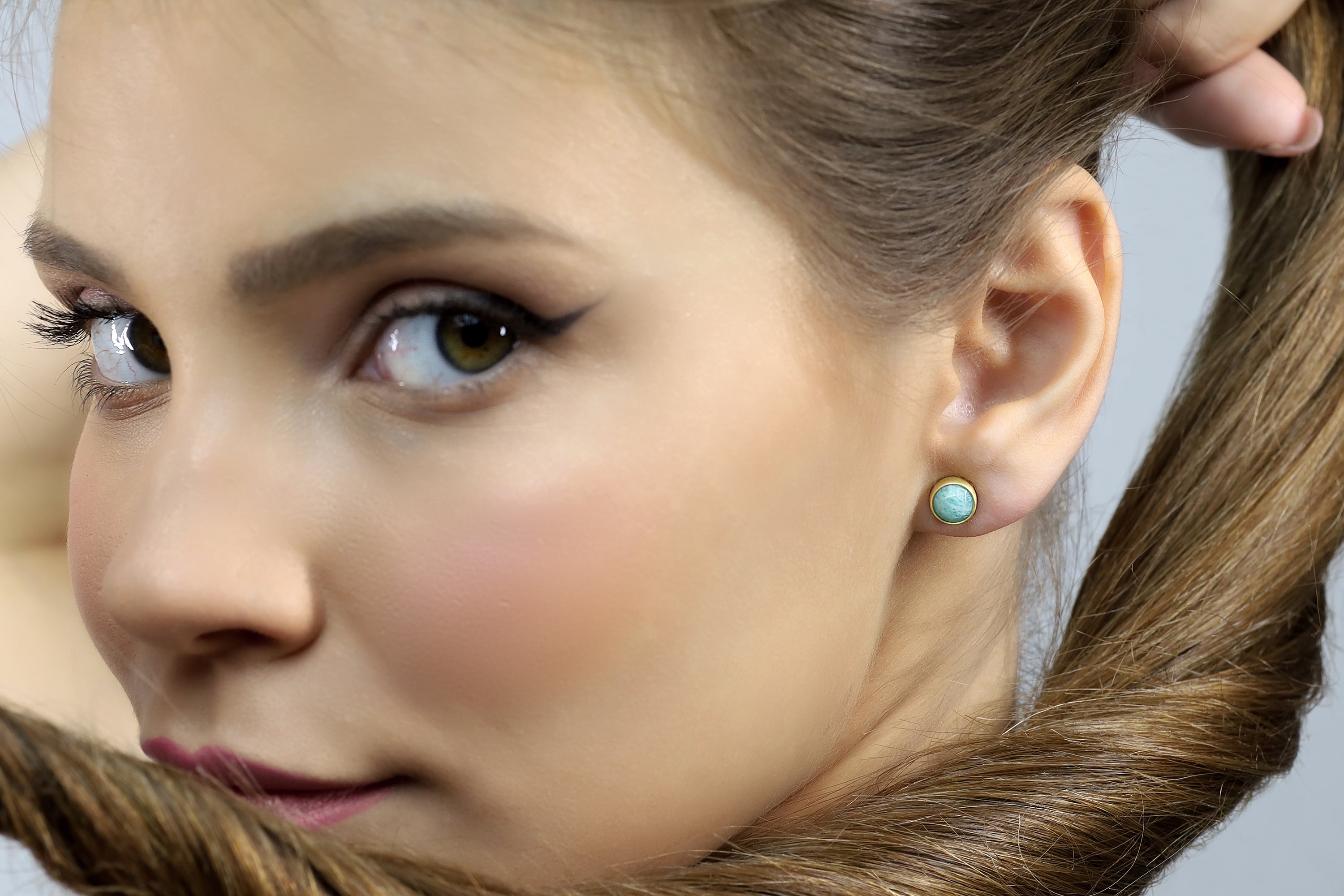 Dainty 14k Gold Amazonite Stud Earrings Earrings Anemone Limited