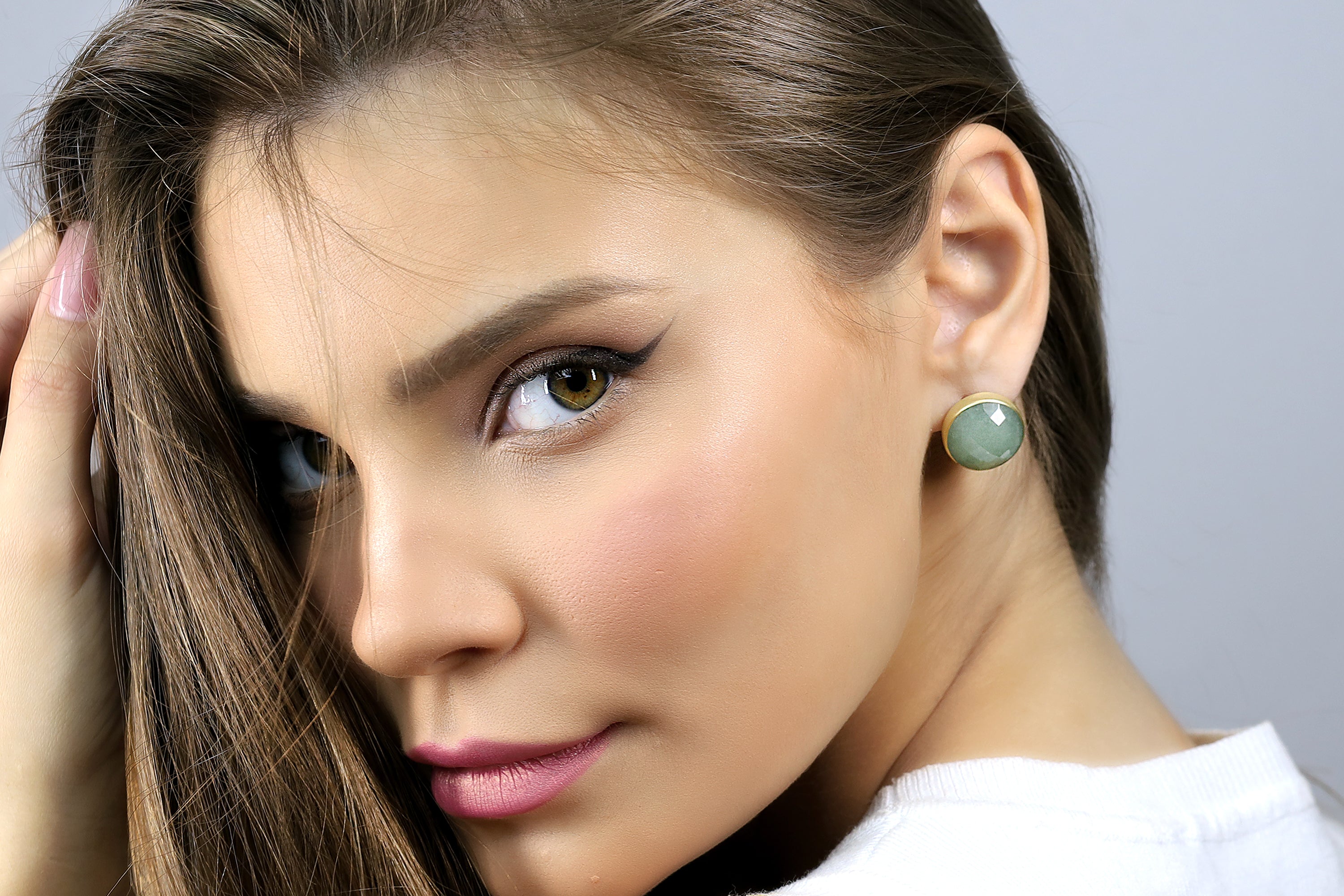 Round Semiprecious Aquamarine Gold Earrings Earrings Anemone Limited